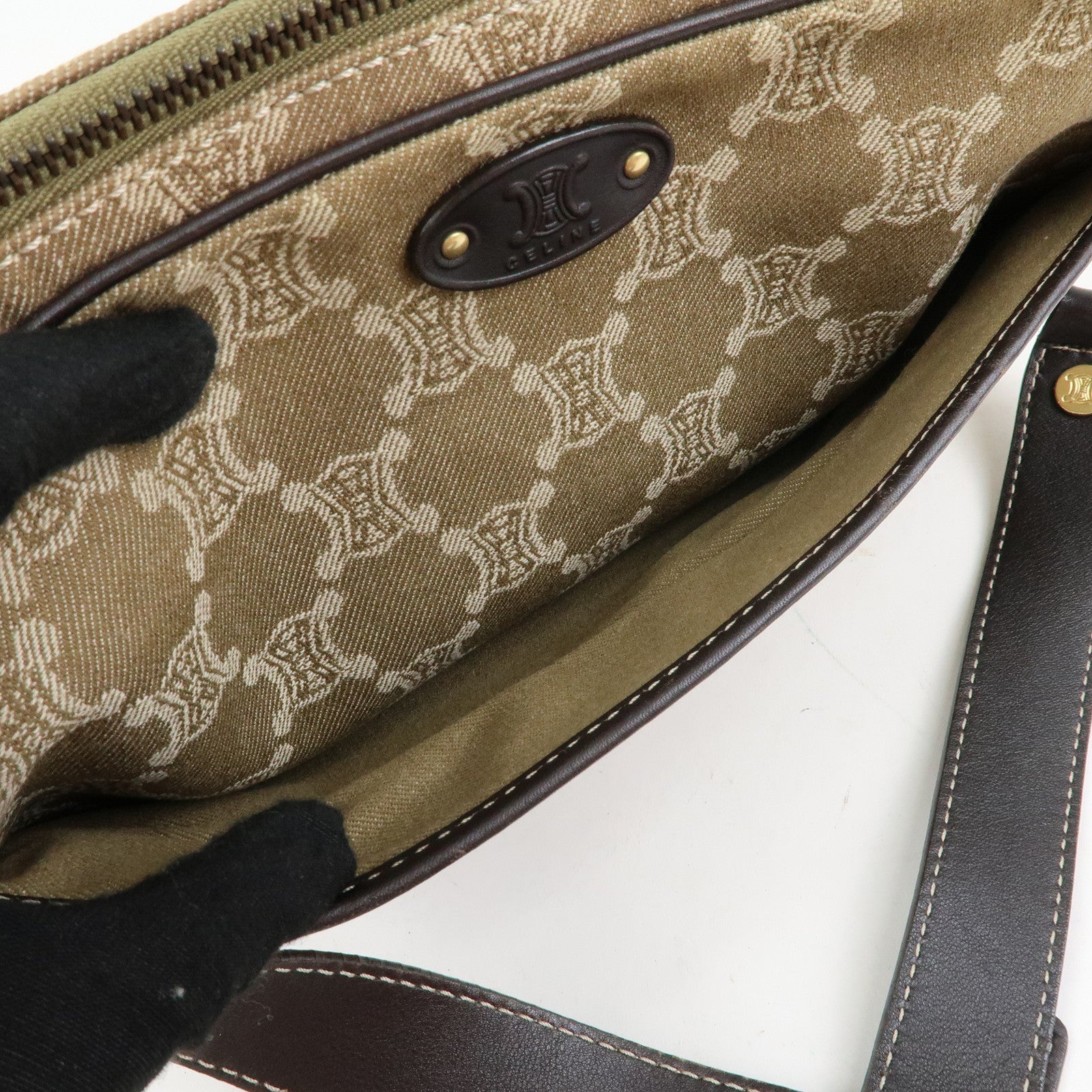 CELINE Macadam Canvas Leather Shoulder Bag Crossbody Bag Brown