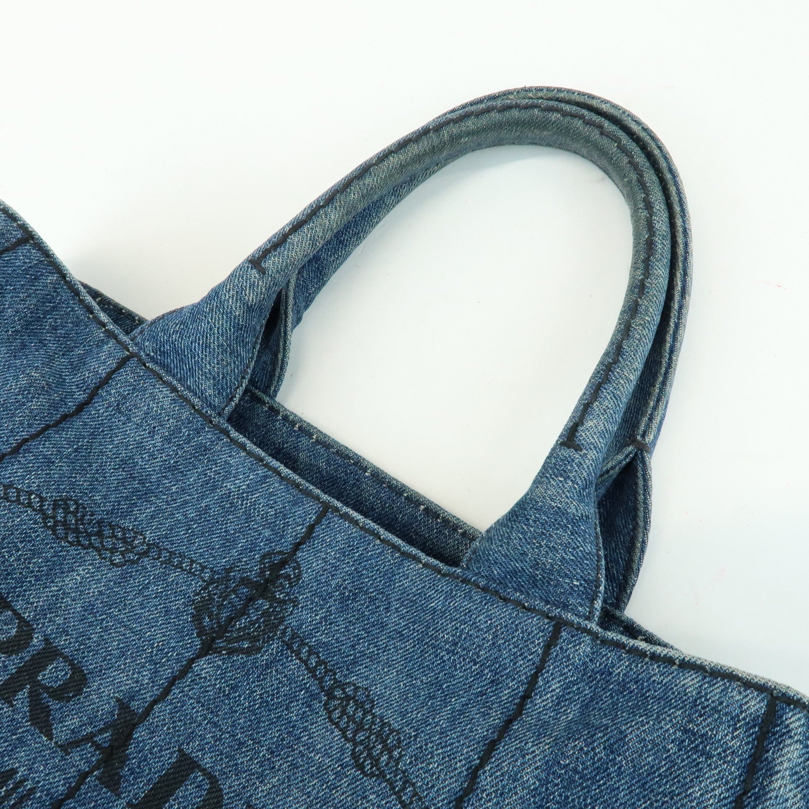 PRADA Triangle Logo Canapa Mini Denim 2Way Bag Hand Bag Blue 1BG439