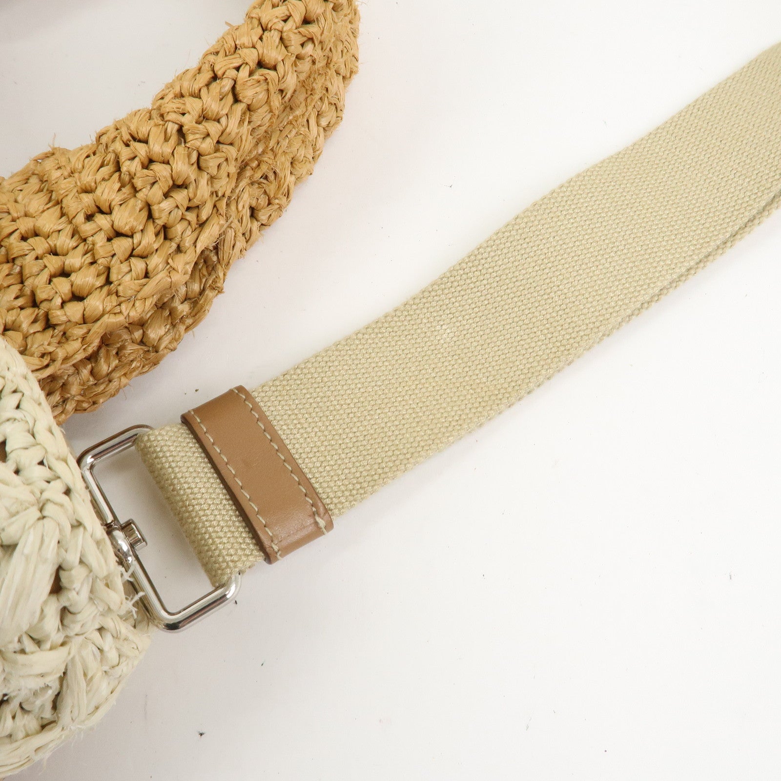 PRADA Canapa Raffia 2 Way Bag Hand Shoulder Bag Brown Ivory BN2889