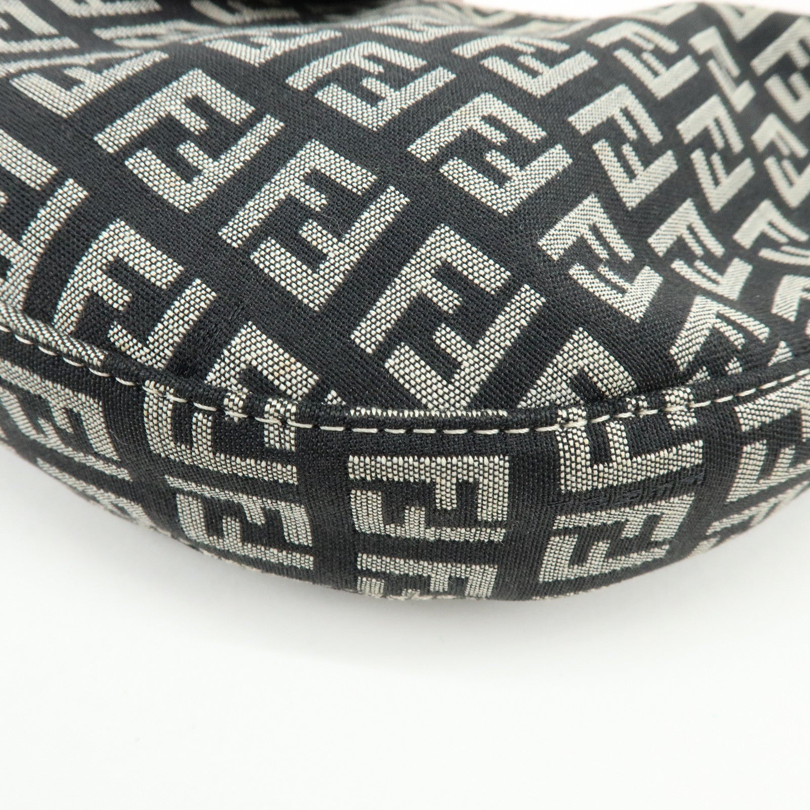 FENDI Zucchino Canvas Leather Shoulder Bag Black Pink 8BR020