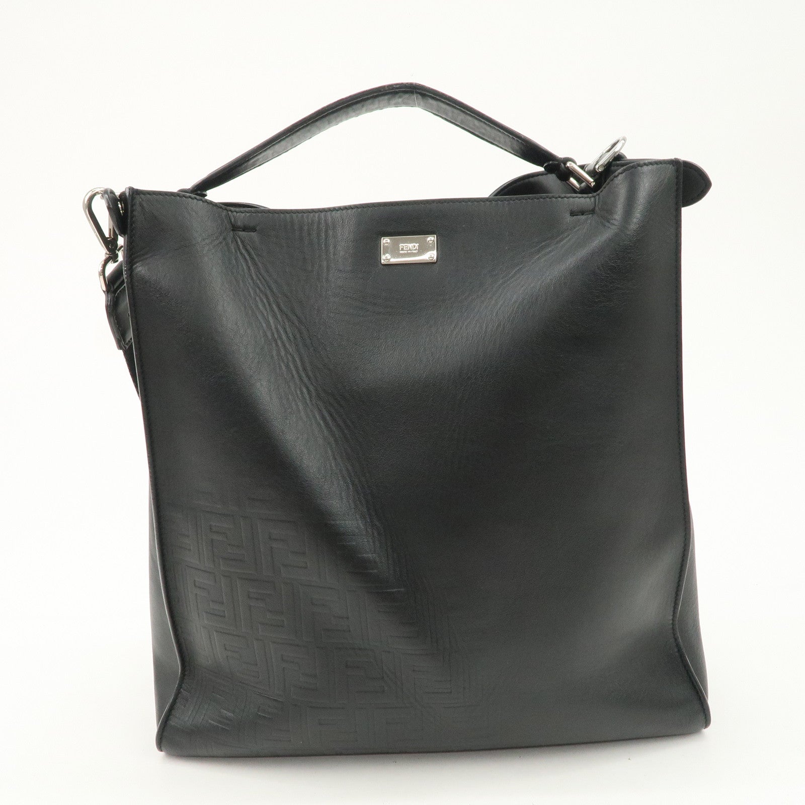 FENDI Peekaboo X-lite Fit Leather 2Way Bag Hand Bag Black Used