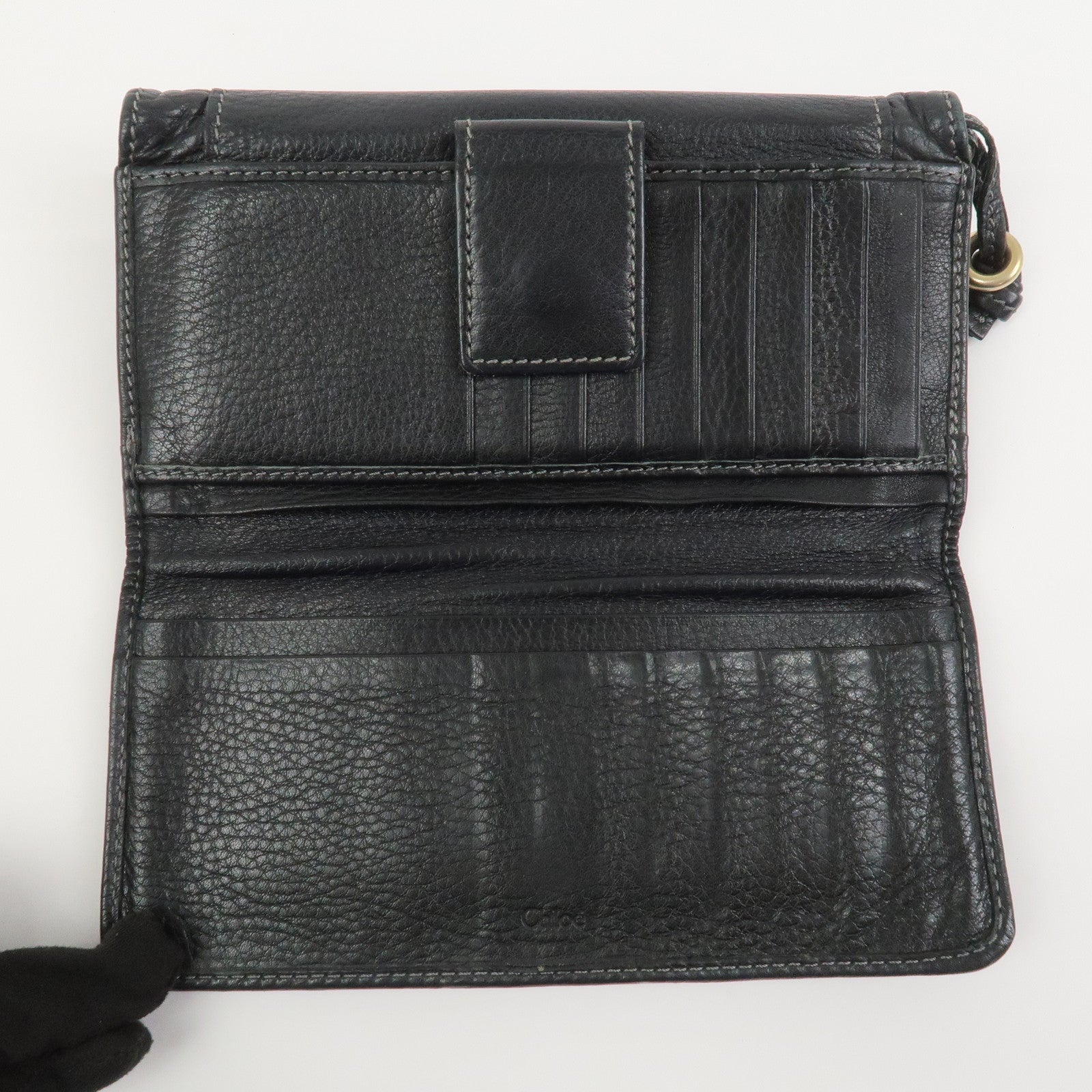 Chloe Padington Set of 2 Leather Long Wallet Key Case Gold Black