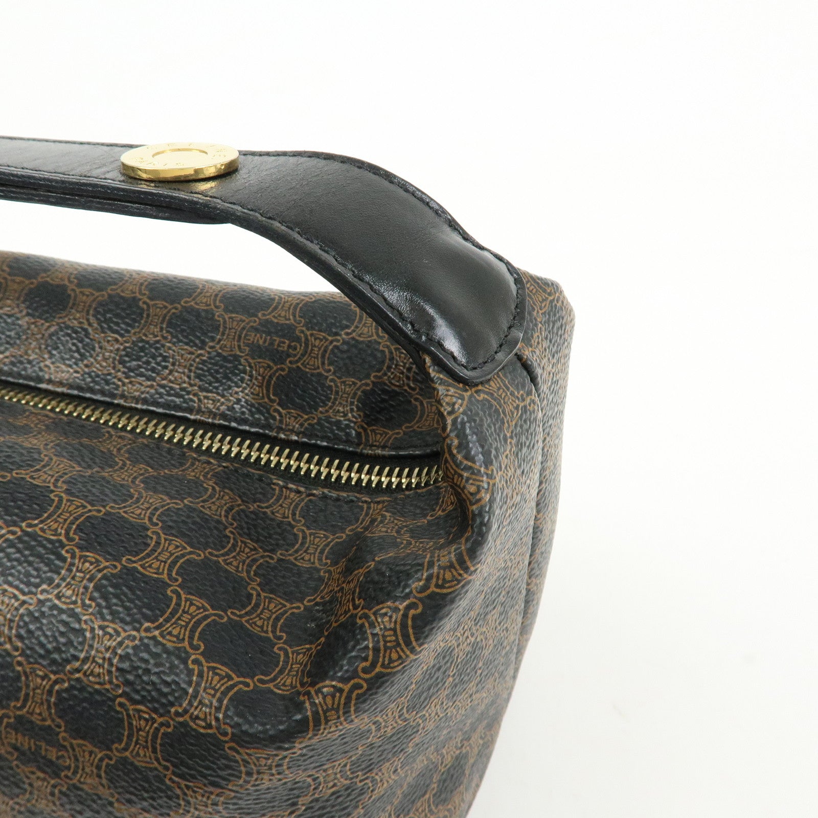 CELINE Macadam PVC Leather Mini Hand Bag Brown Black