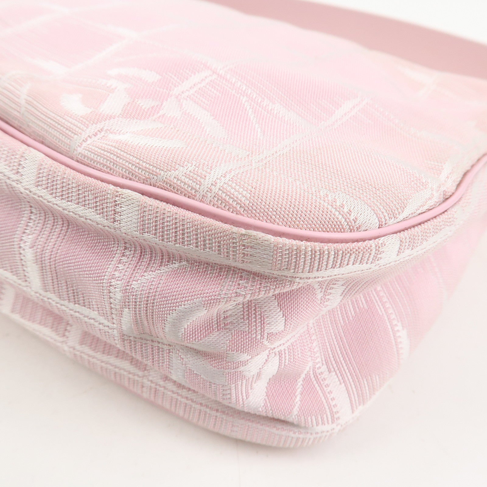 CHANEL New Travel Line Nylon Jacquard Leather Shoulder Bag Pink