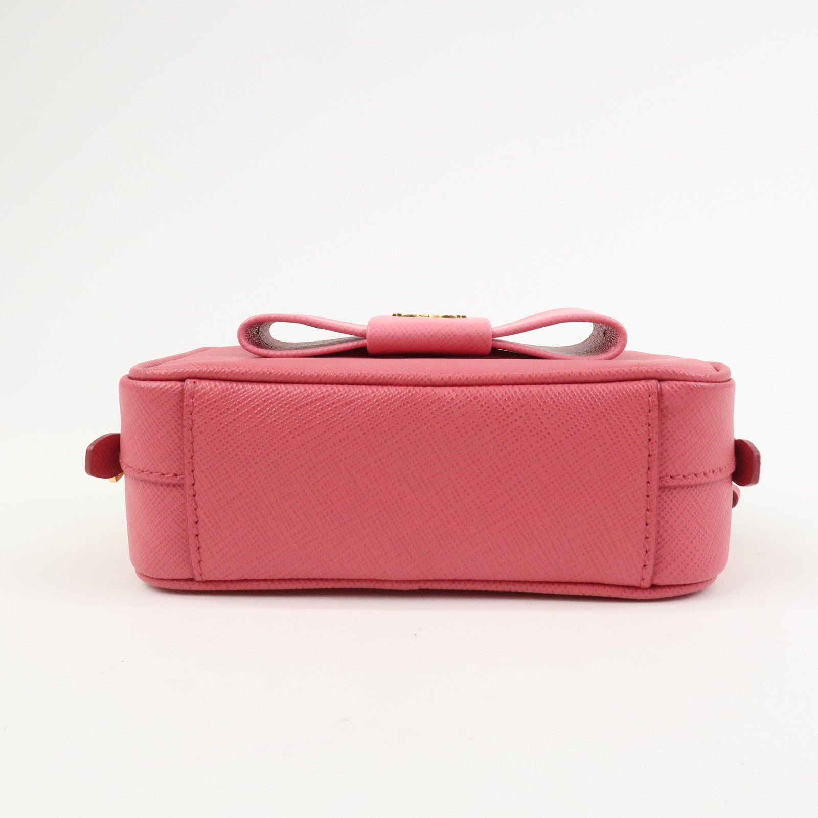 PRADA Saffiano Leather Ribbon Mini Camera Shoulder Bag Pink 1N1674