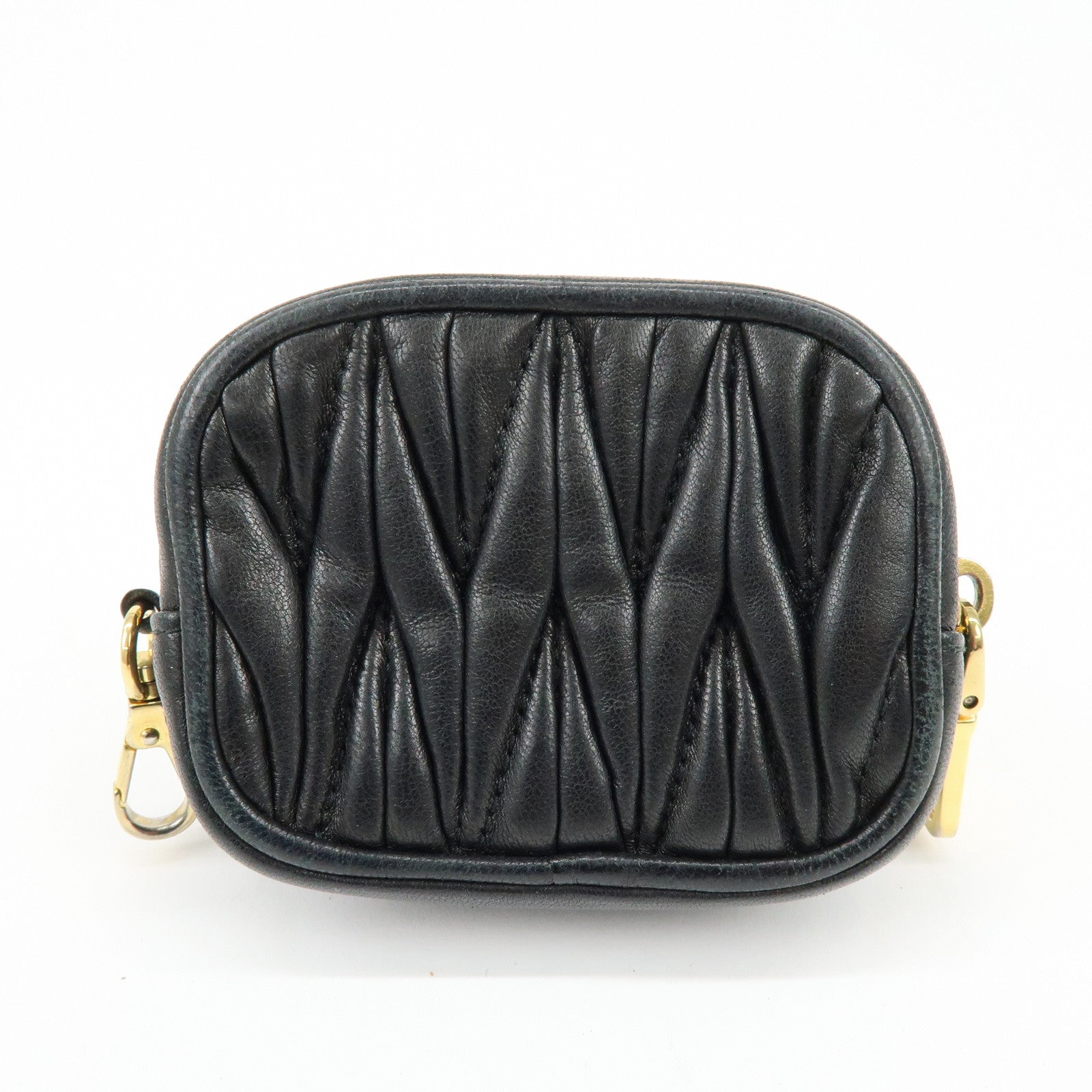 MIU MIU Nappa Leather Bag Charm Pouch Coin Case Black 5M1353