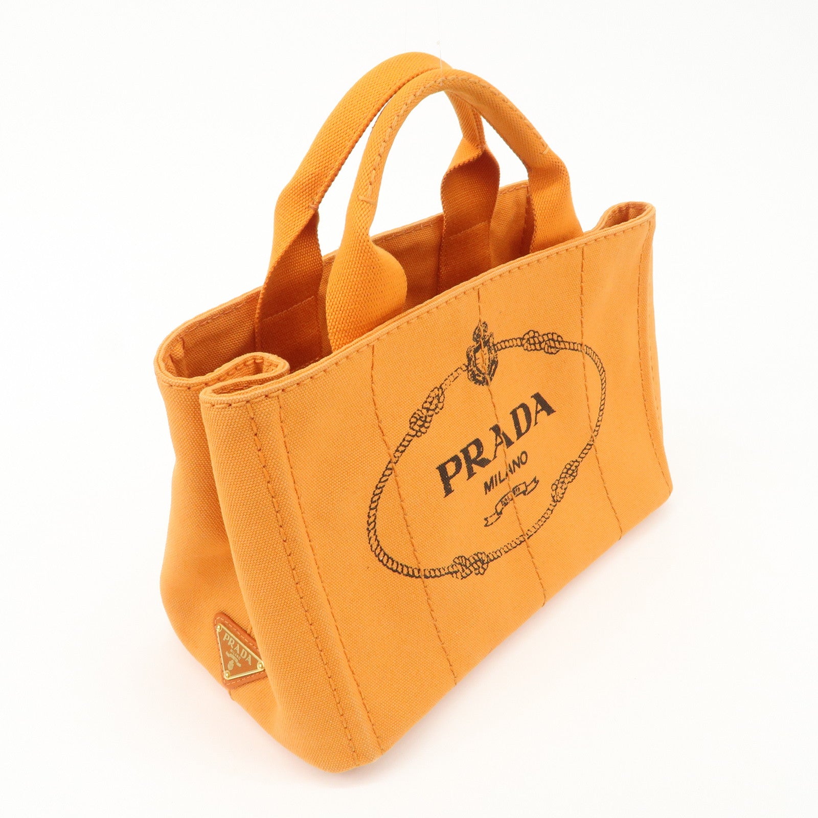 PRADA Logo Canapa Mini Canvas Tote Bag Hand Bag Orange BN2439