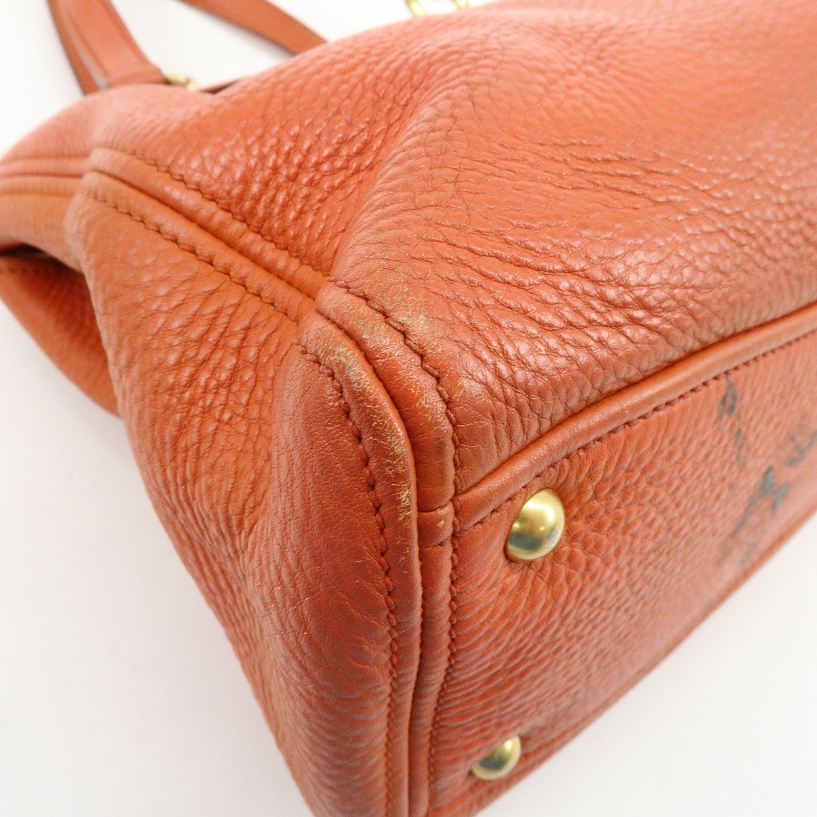 MIU MIU Logo Leather Hand Bag Tote Bag Orange