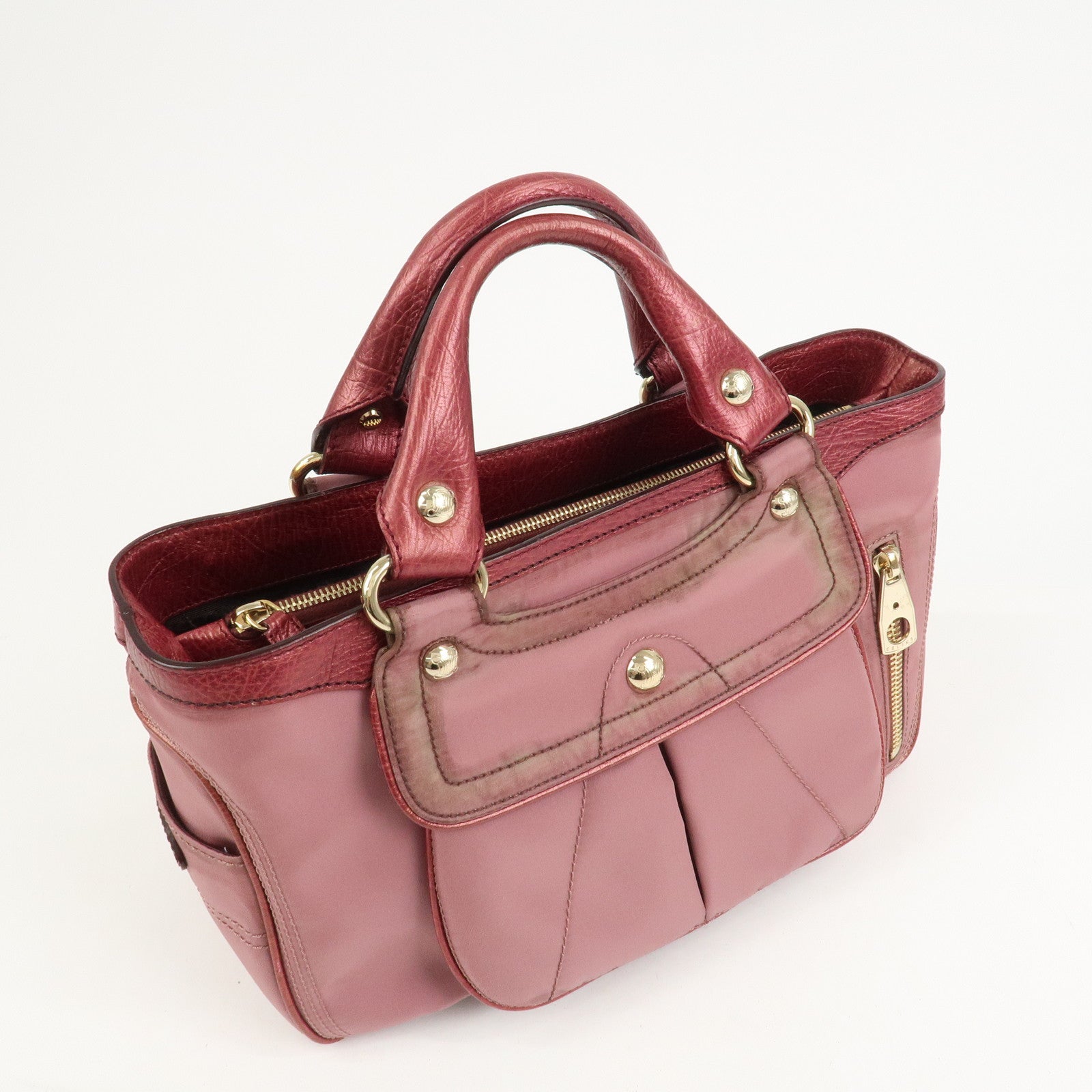 CELINE Logo Nylon Leather Boogie Bag Hand Bag Pink
