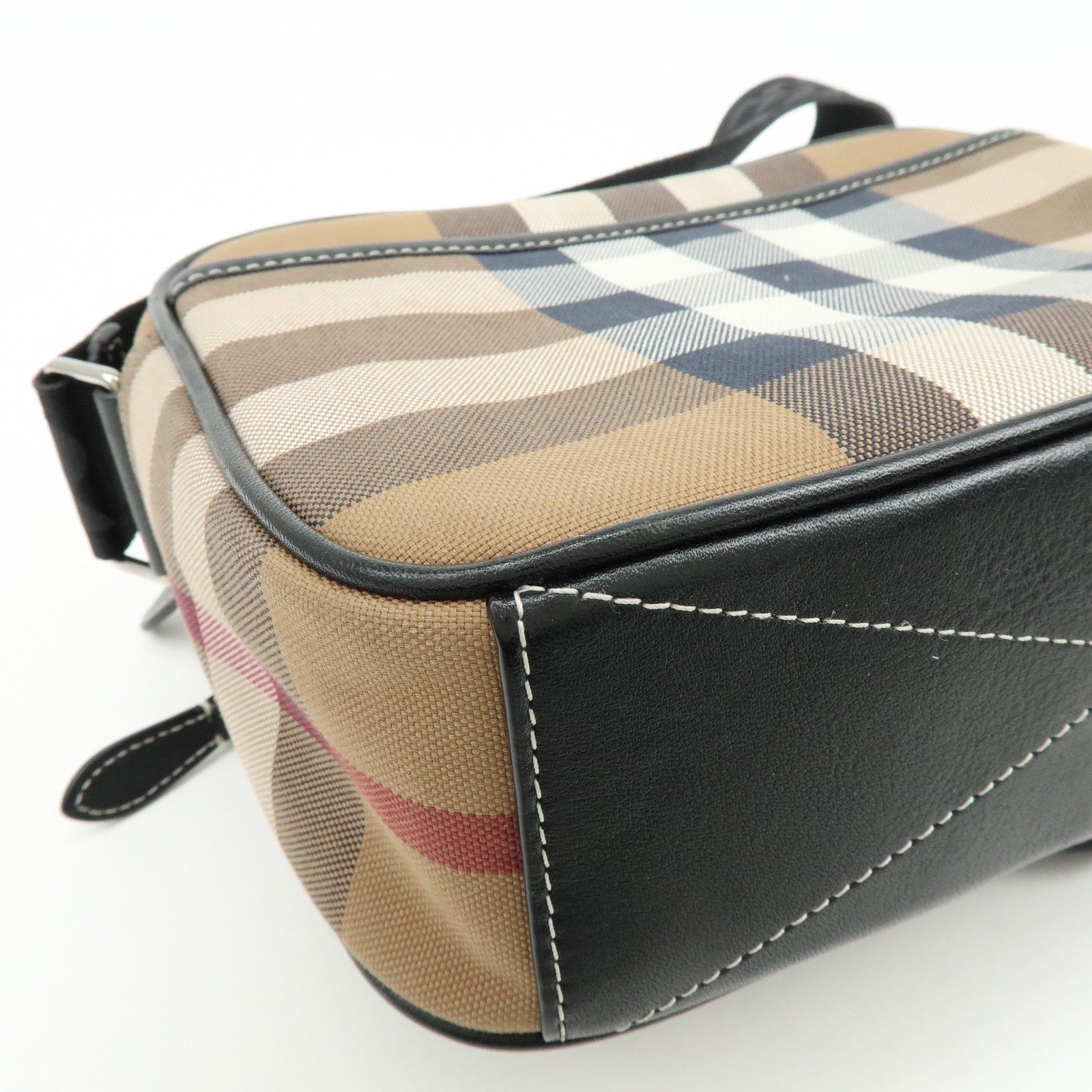 BURBERRY Nova Plaid Canvas Leather Shoulder Crossbody Bag Beige