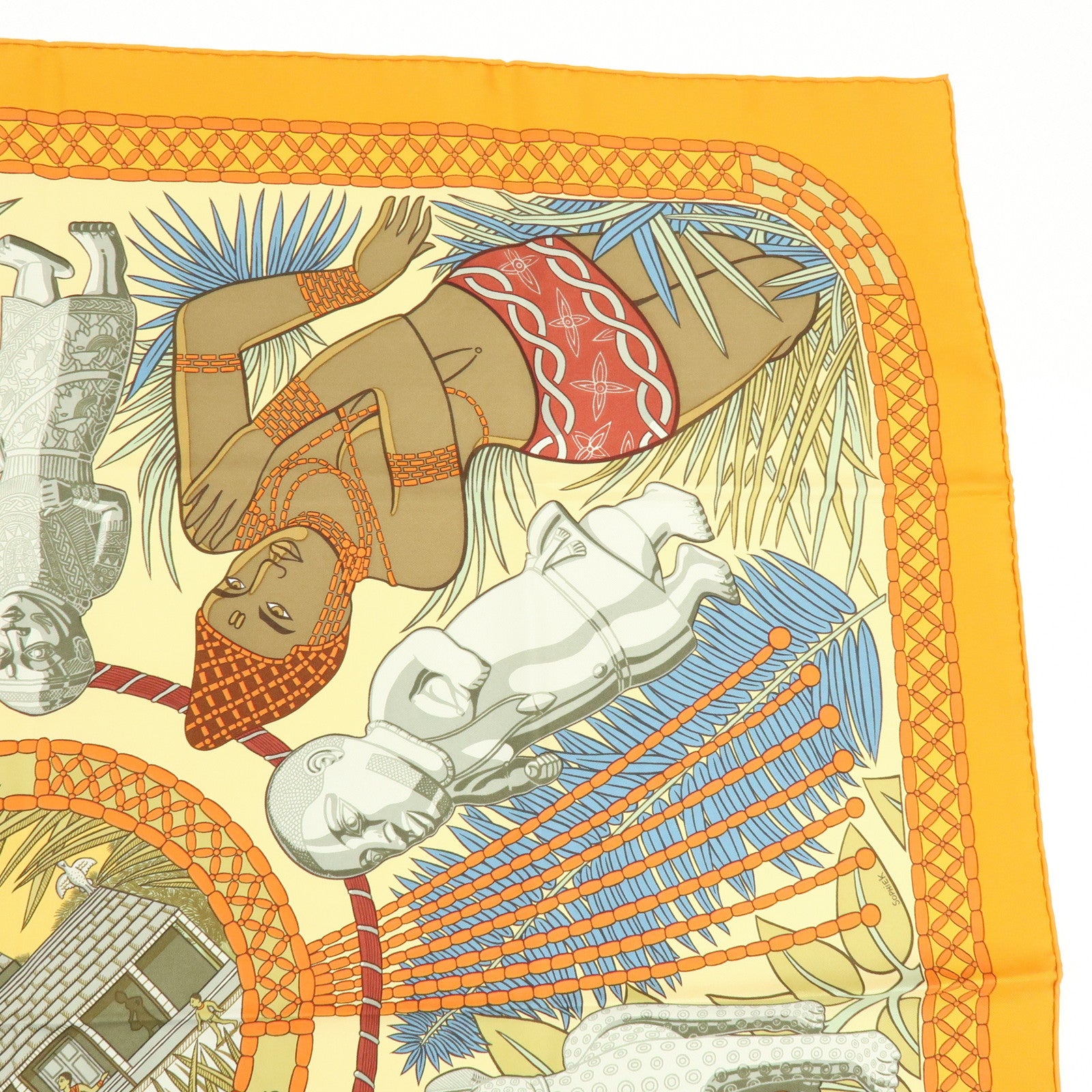 HERMES Carre 90 Silk 100% Scarf Tresor Royal Du Benin Orange