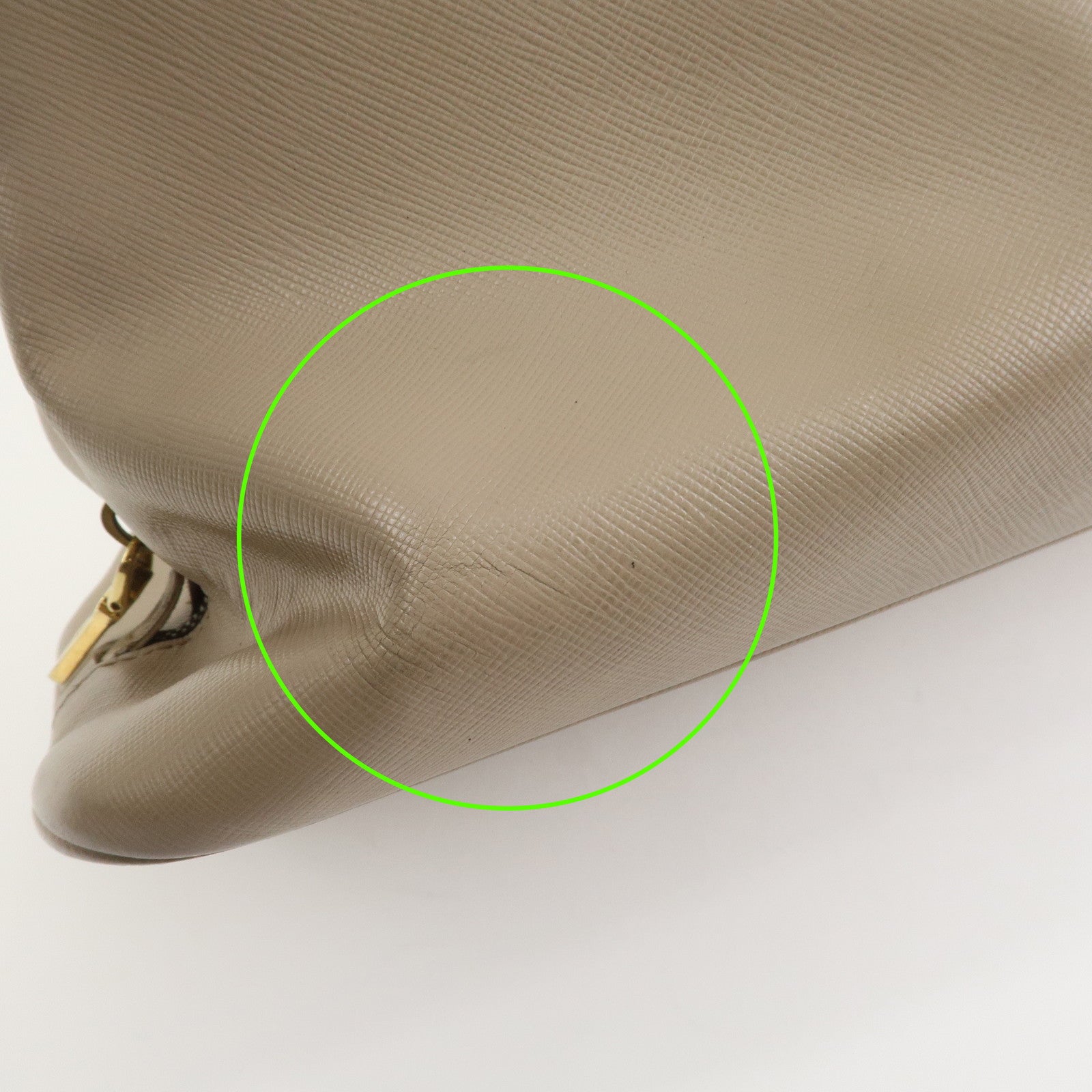 PRADA Triangle Logo Saffiano Leather Hand Bag Greige BL0812