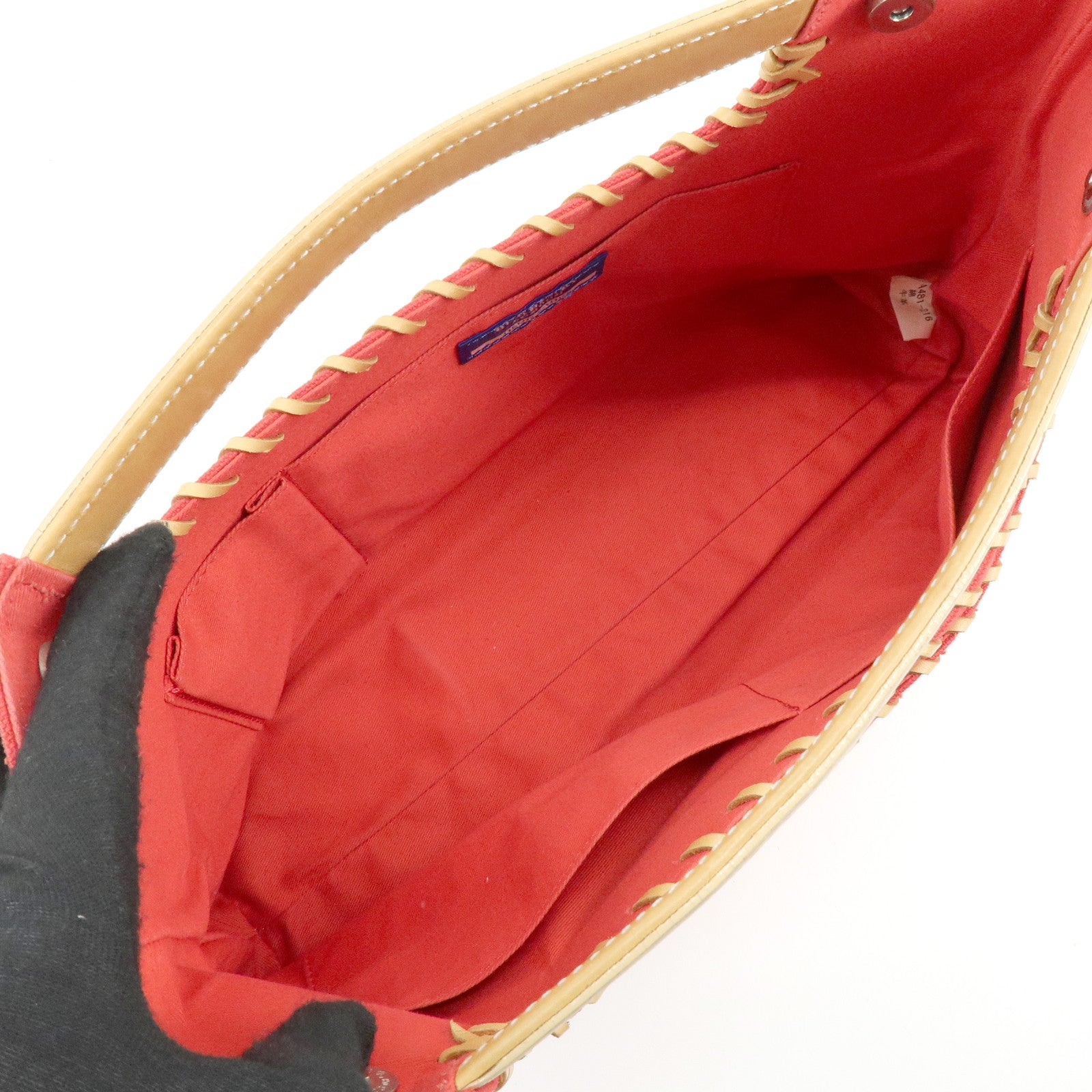 BURBERRY Blue Label Cotton Leather Hand Bag Tote Bag Red