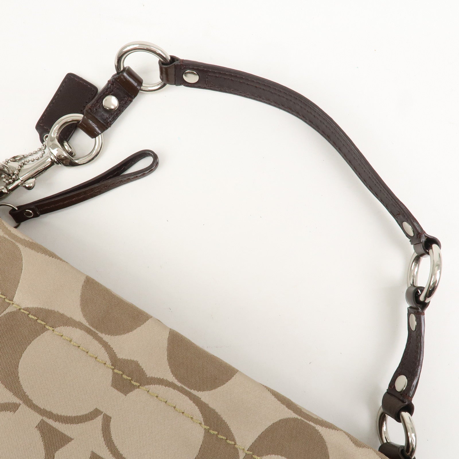 COACH Leather Satin Shoulder Bag Beige Brown F15250