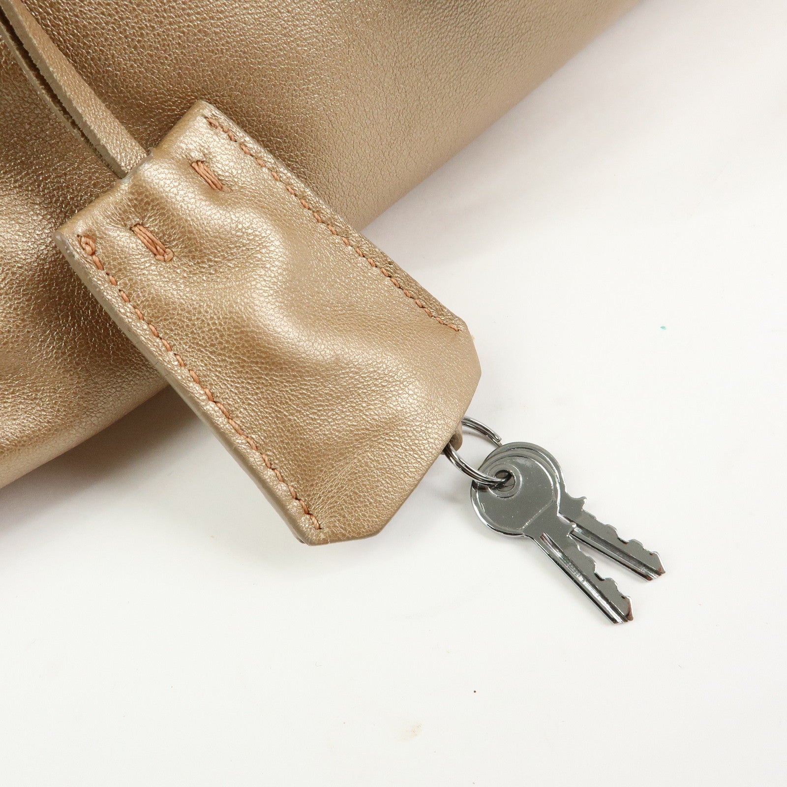PRADA Frilled Leather Tote Bag Hand Bag Champagne Gold