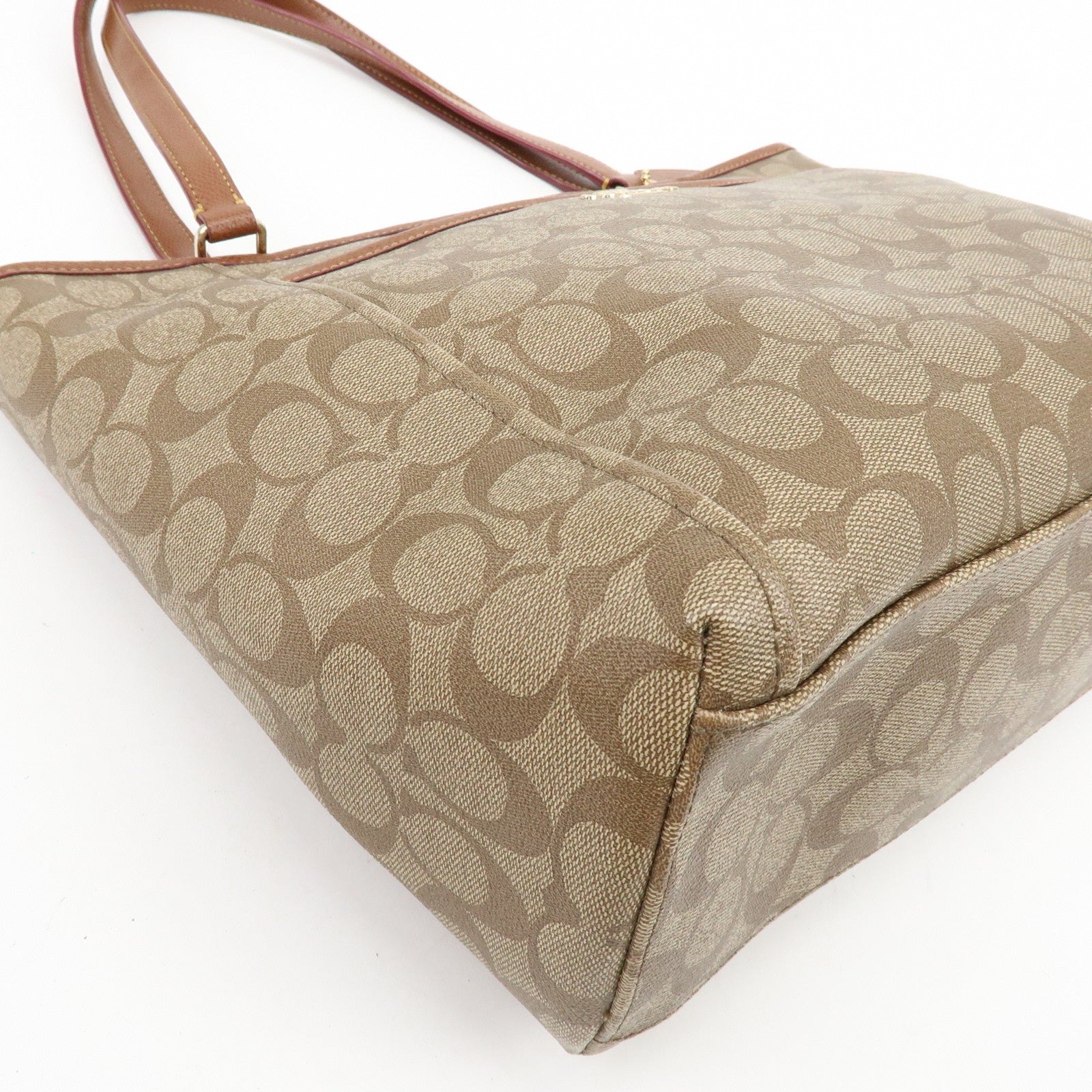 COACH Signature PVC Leather 2Way Shoulder Bag Tote Bag Beige Brown