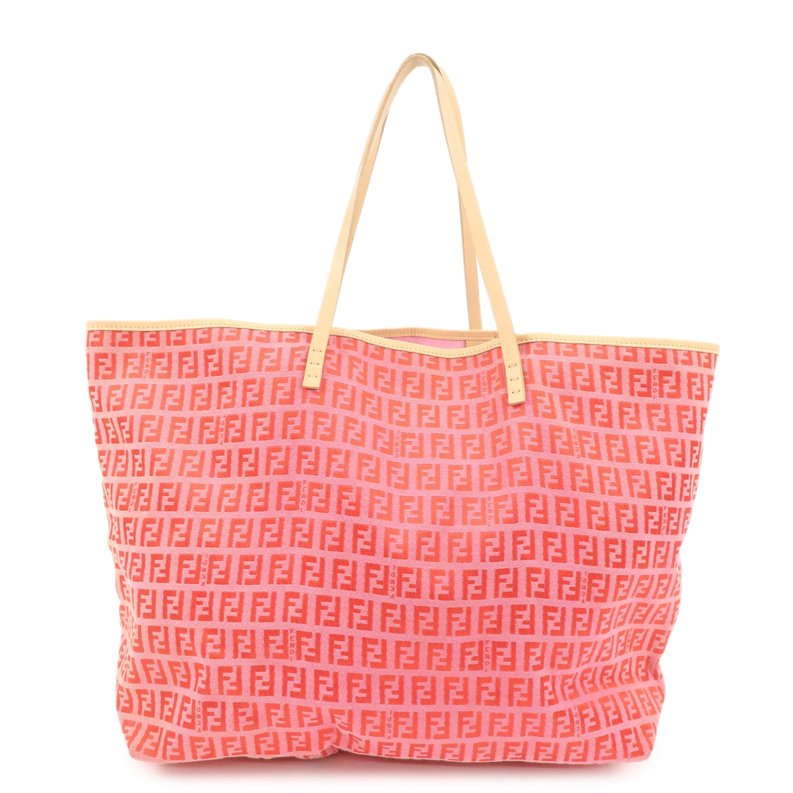 FENDI Zucchino Canvas Leather Tote Bag Shoulder Bag Red Pink 8BH005