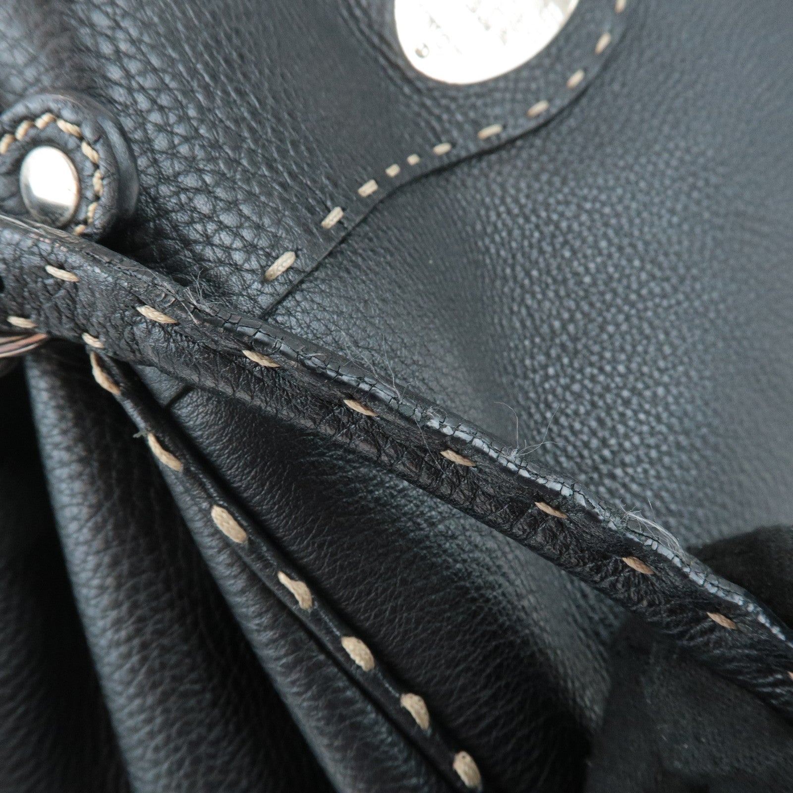 FENDI Selleria Leather Tote Bag Shoulder Bag Black 8BR489 Used