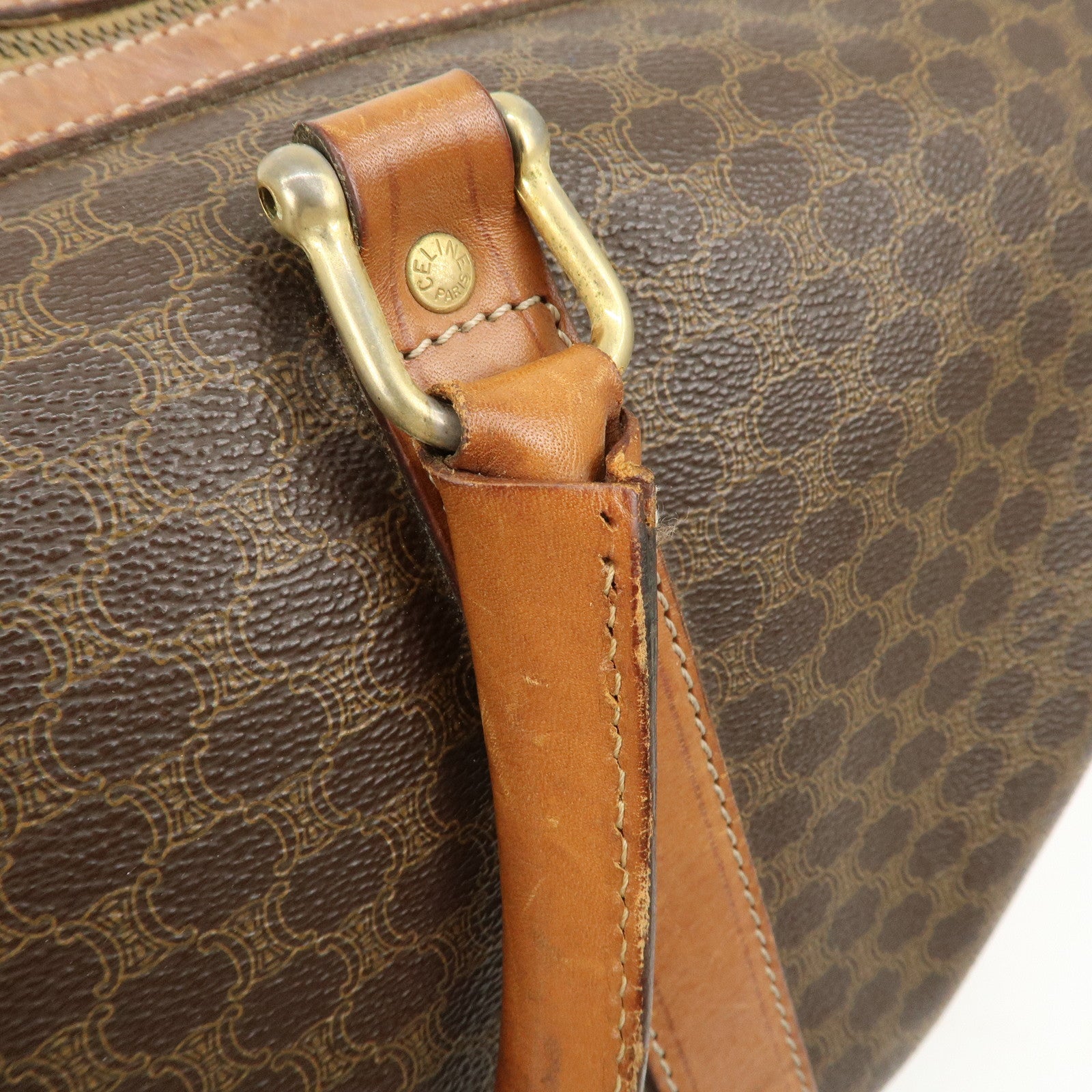 CELINE Macadam PVC Leather Boston Bag Travel Bag Brown