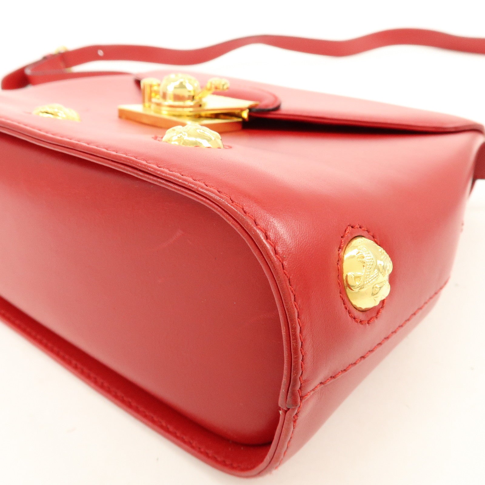 Ferragamo Leather Studs Shoulder Bag Red