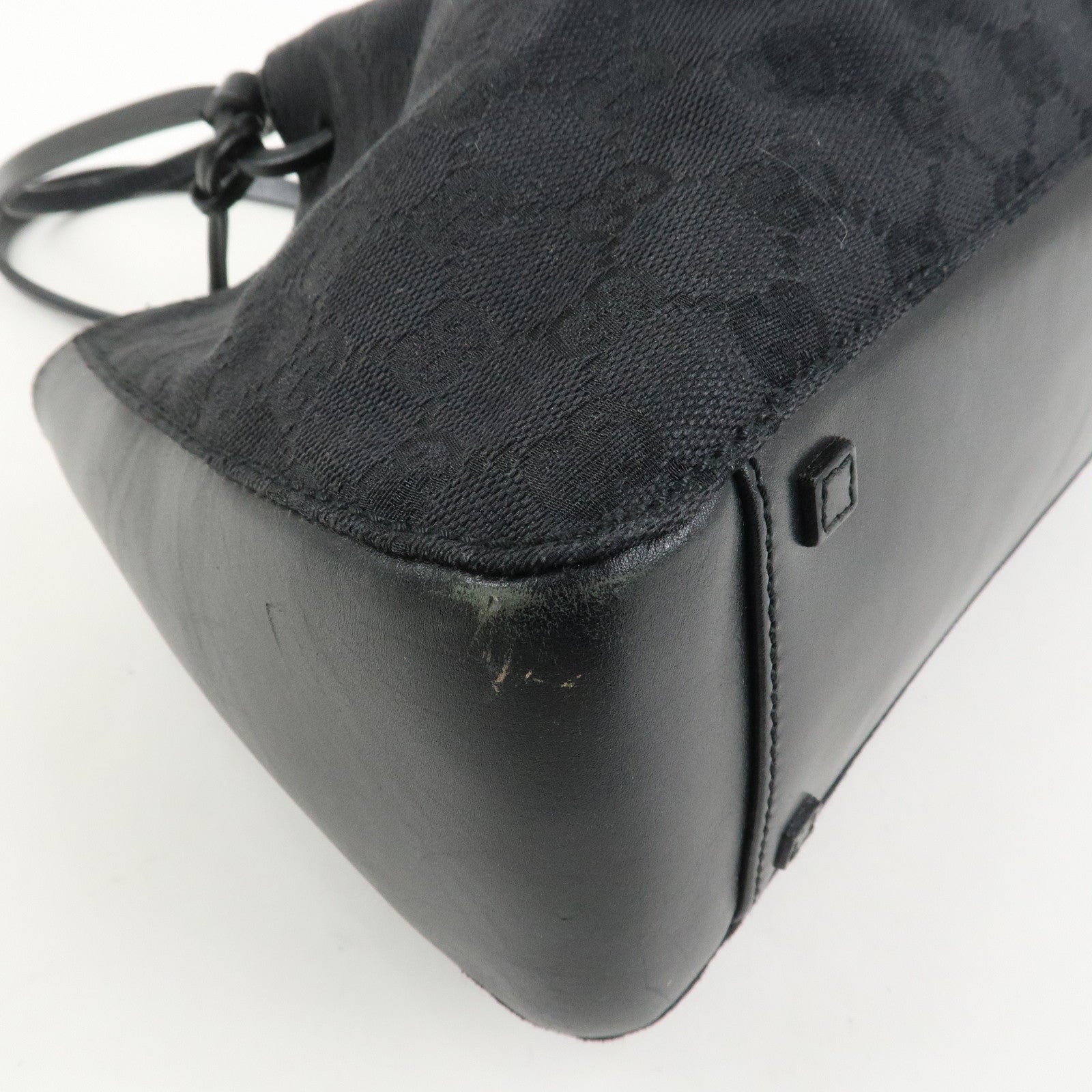 GUCCI GG Monogram Canvas Leather Tote Shoulder Bag Black 94898