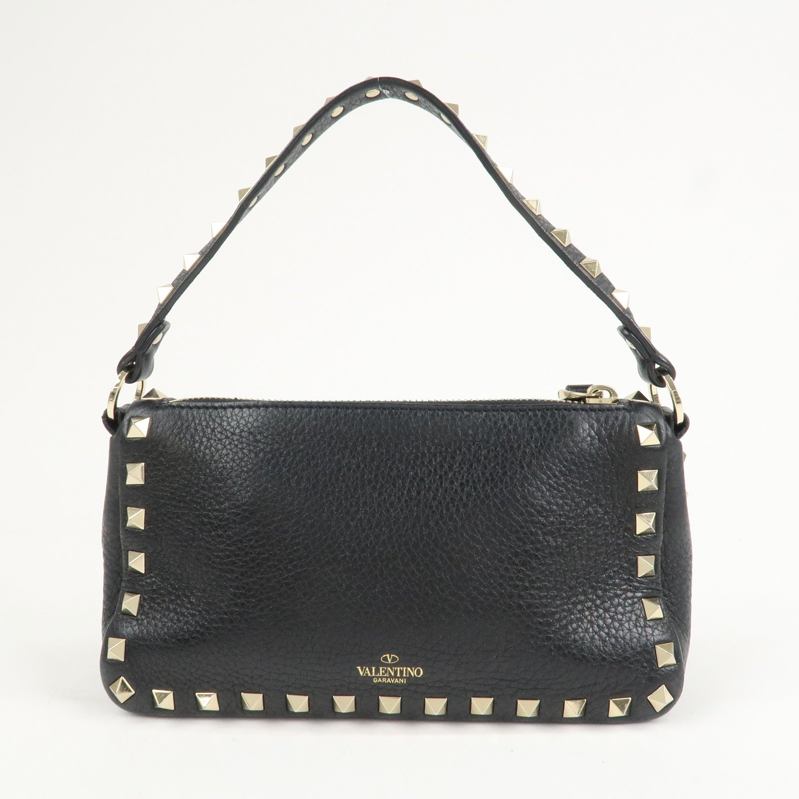 VALENTINO Rock Studs Grained Calf Leather 2Way Shoulder Bag Black