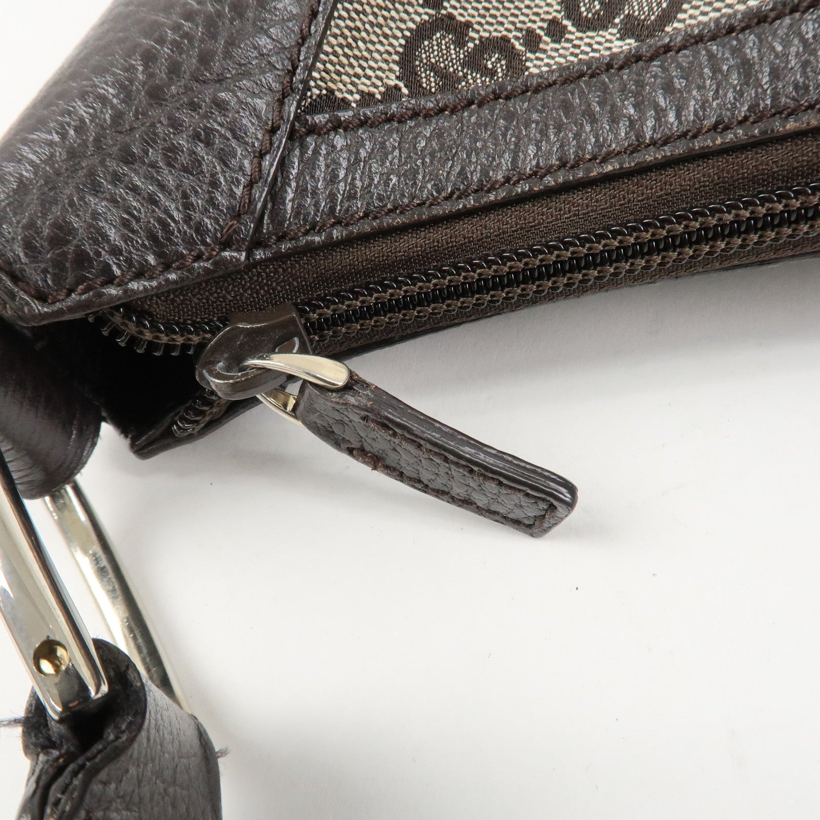 GUCCI GG Canvas Leather Shoulder Bag Hand Bag Brown 257297 Used