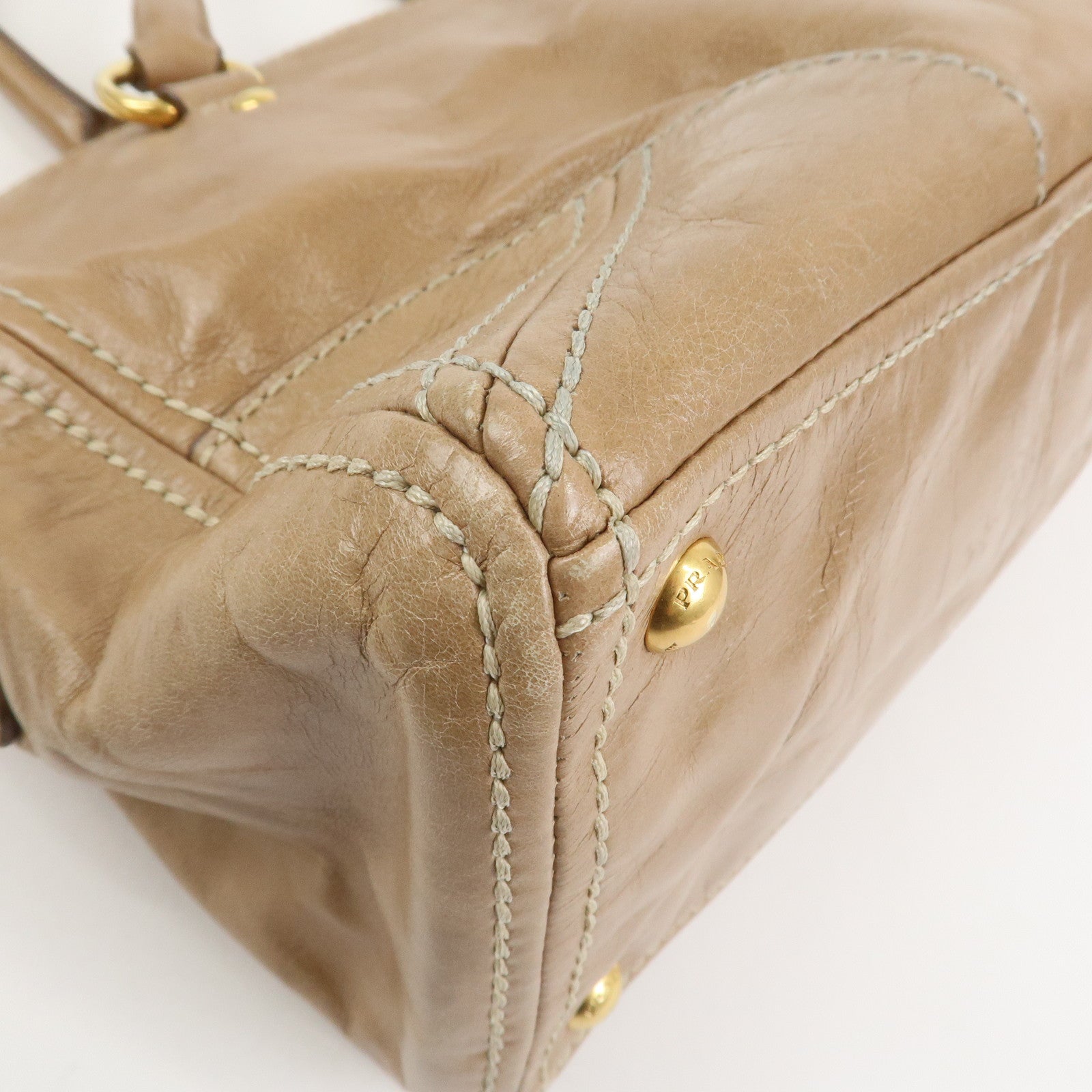 PRADA Leather 2Way Bag Hand Bag Shoulder Bag Light Brown BL0727