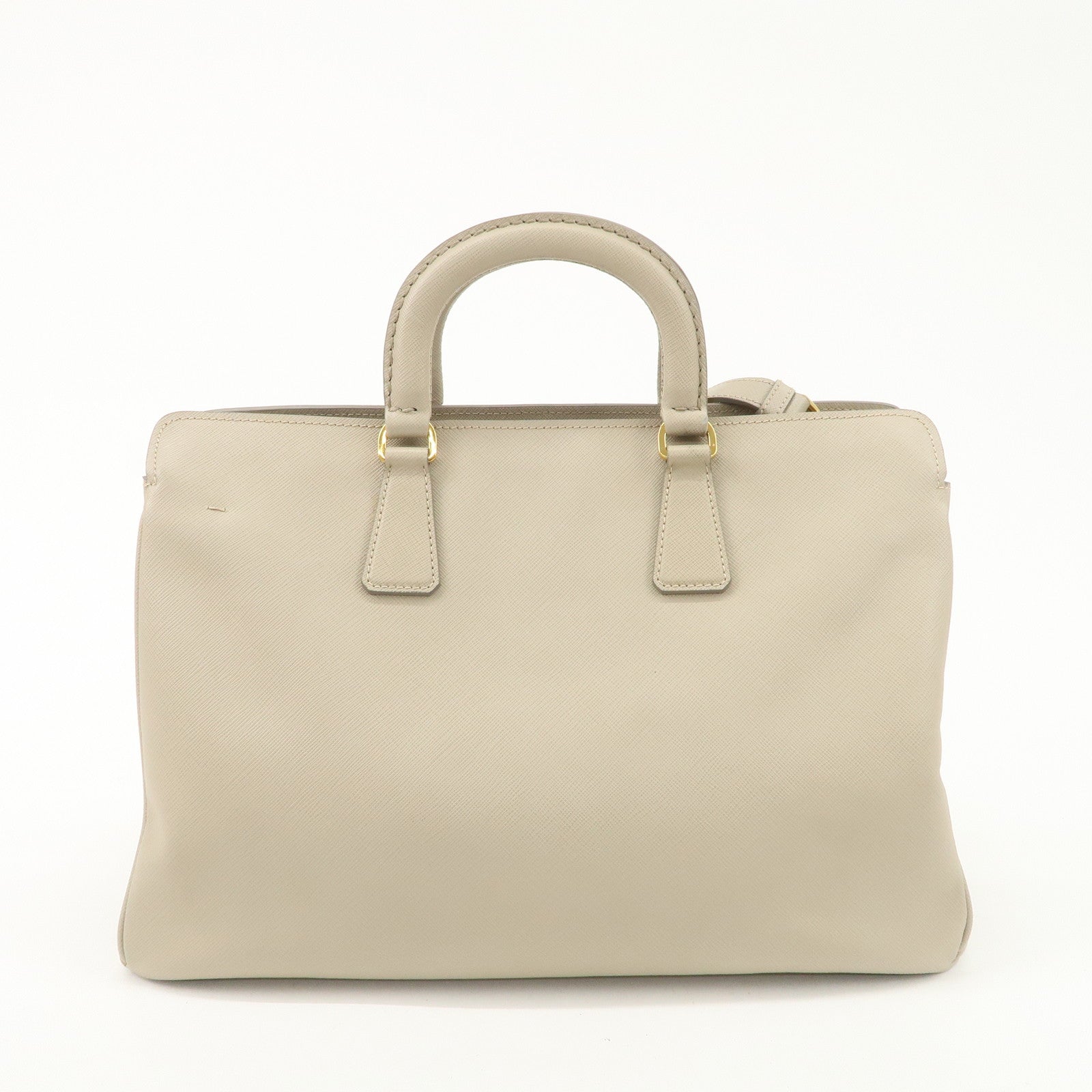 PRADA Triangle Logo Leather 2Way Bag Hand Bag Beige Gold Hardware Used
