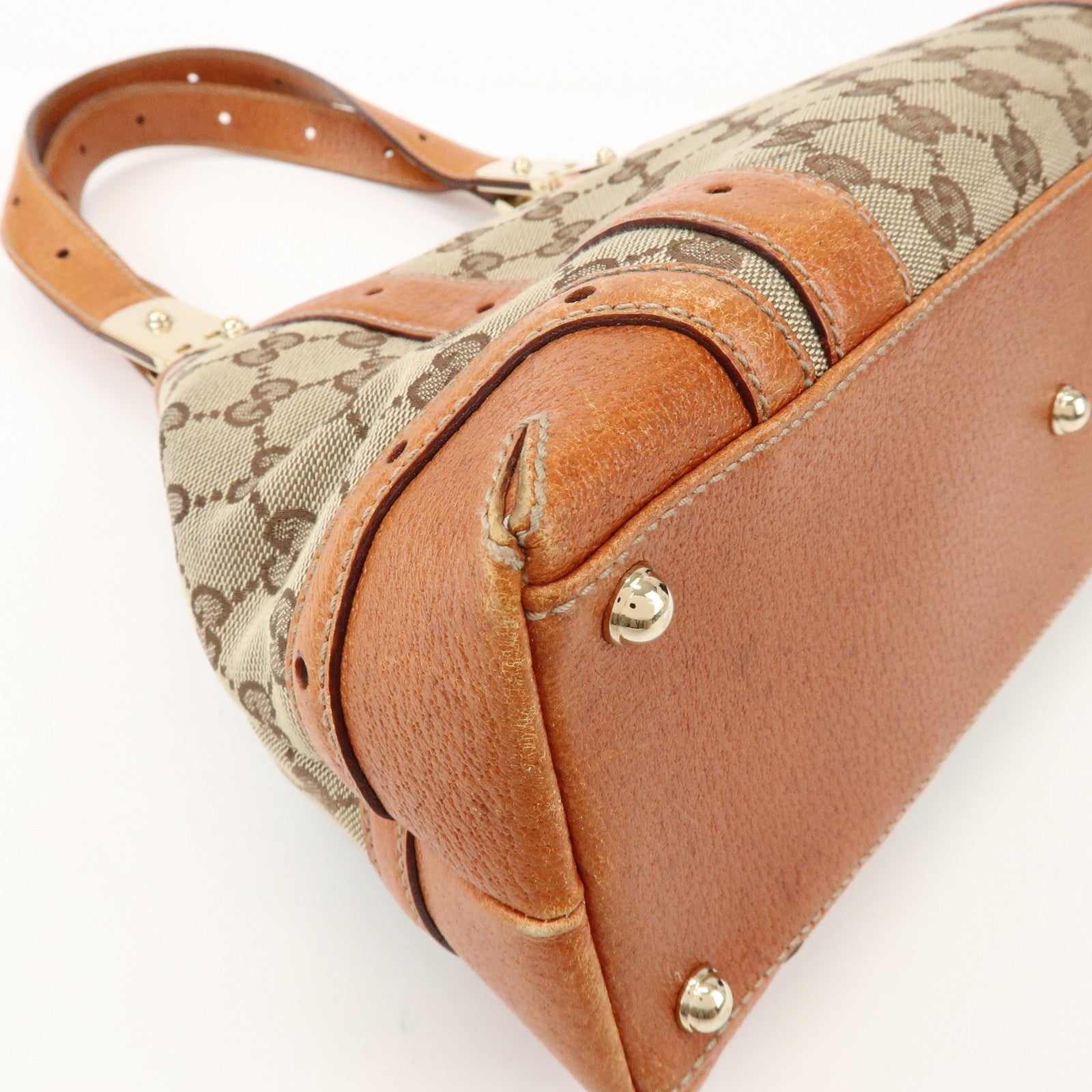 GUCCI GG Monogram Canvas Leather Shoulder Bag Brown 145761