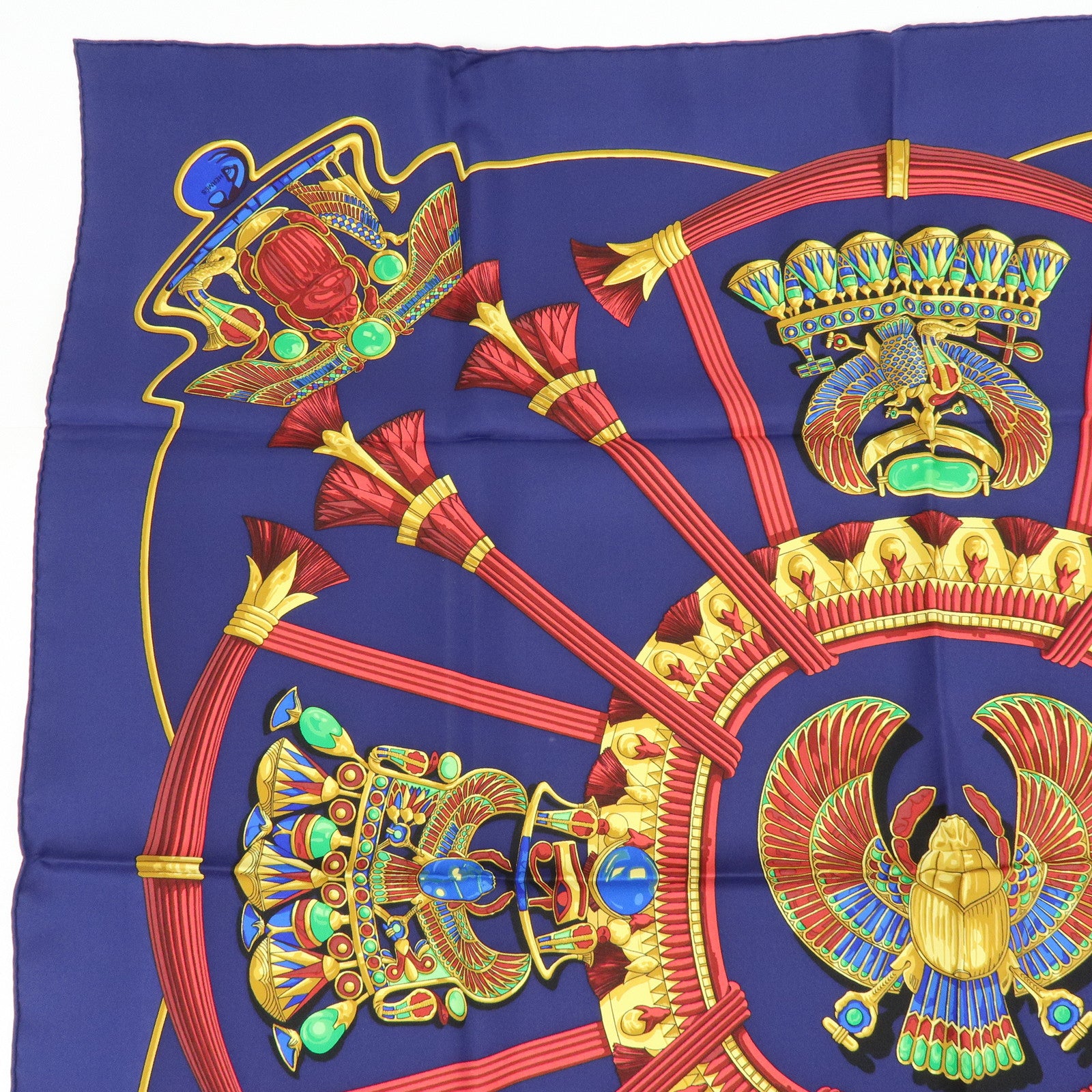 HERMES Carre 90 Silk 100% Scarf Caty Ancient Egypt Scarab Blue Red
