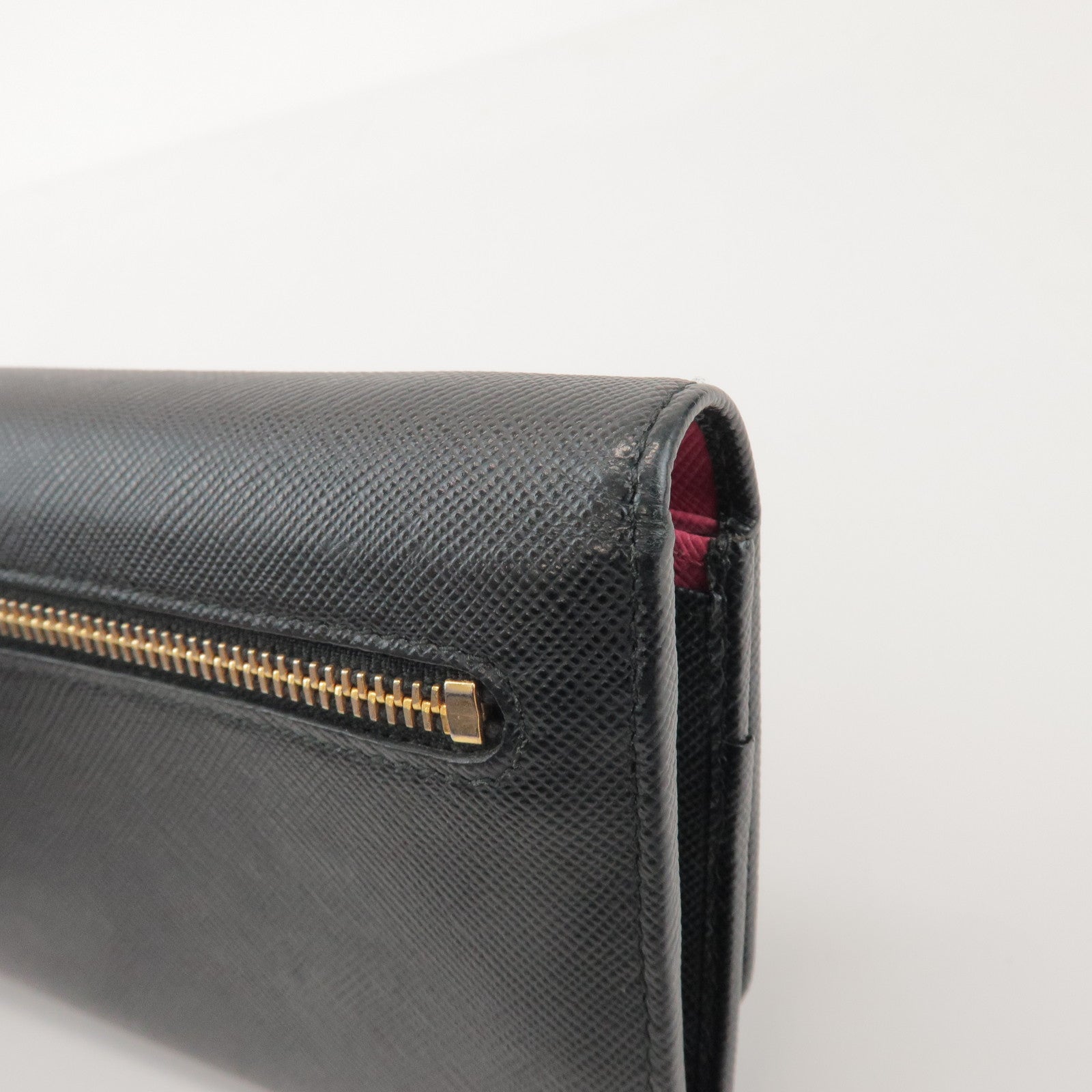 PRADA Logo Saffiano Leather Flap Bi-Fold Long Wallet Black