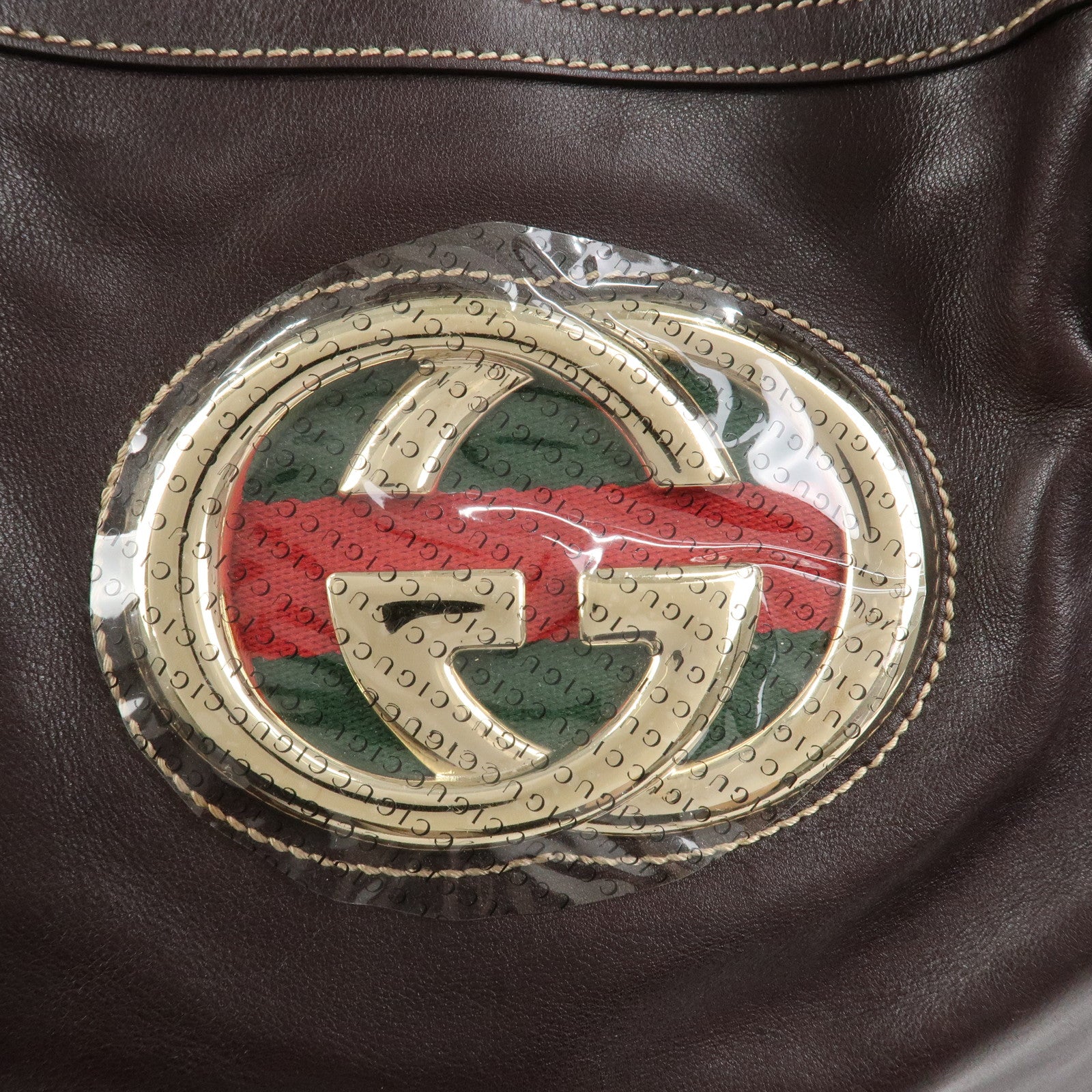 GUCCI Interlocking G Sherry Leather Shoulder Bag Dark Brown 162094