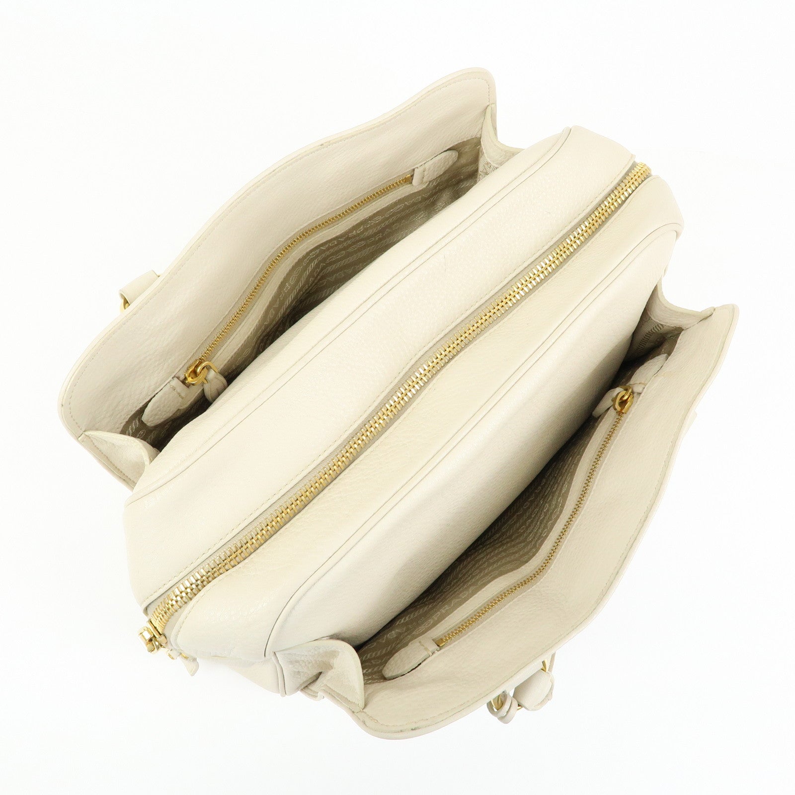 PRADA Vitello Daino Leather Hand Bag Ivory BL0804