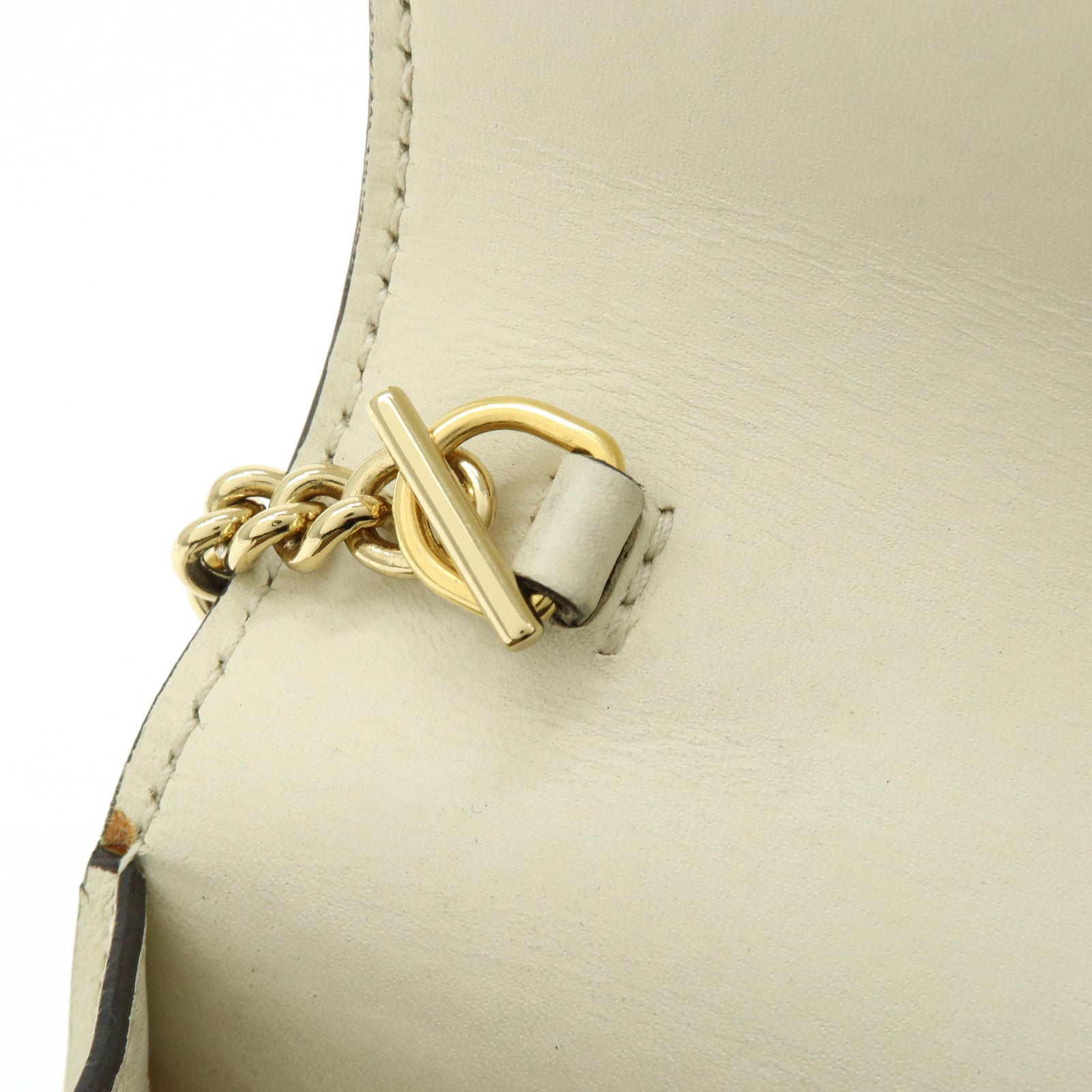 GUCCI Sherry Silvie Leather Canvas Chain Shoulder Bag White 494646