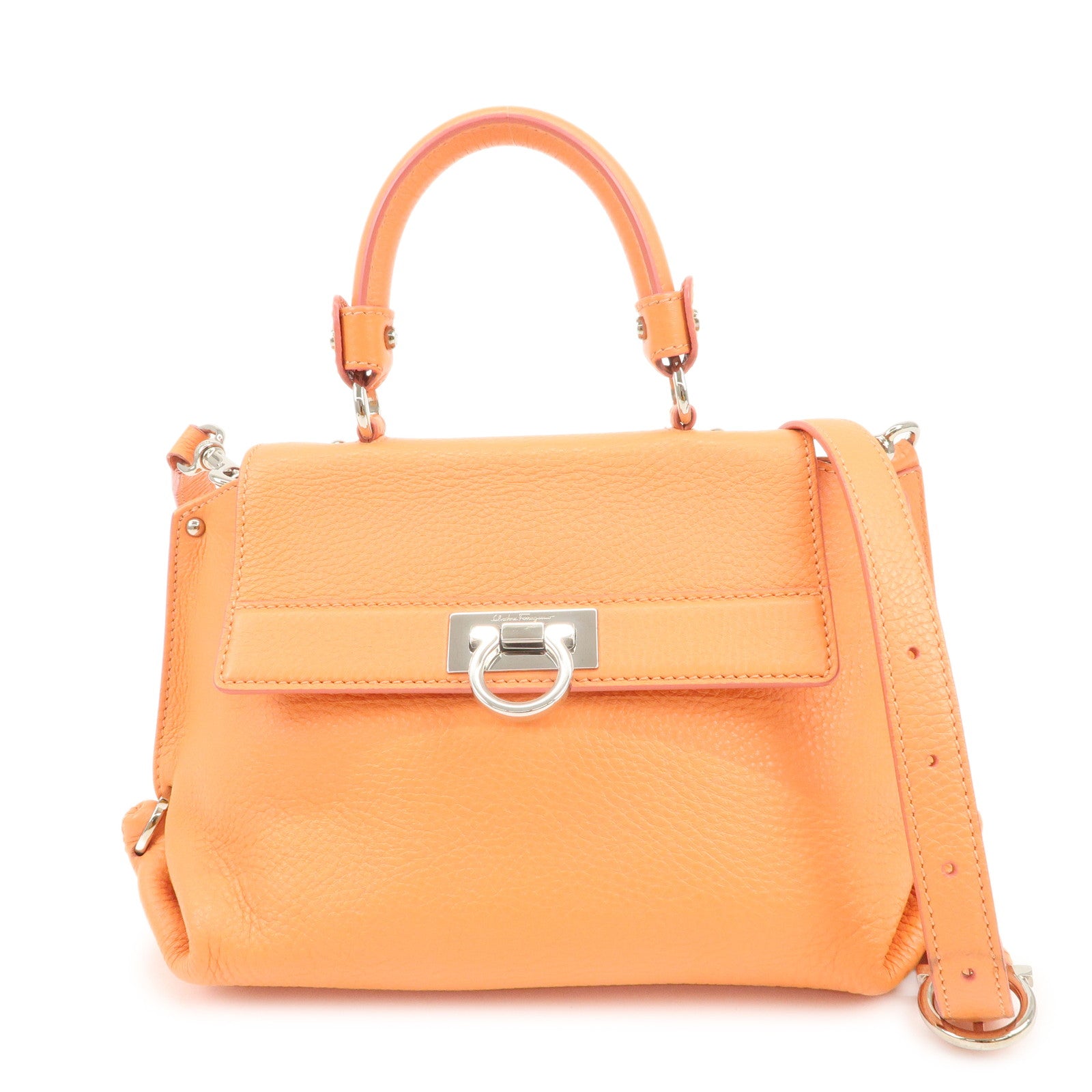 Ferragamo Gancini Leather 2Way Bag Hand Bag Shoulder Bag Orange