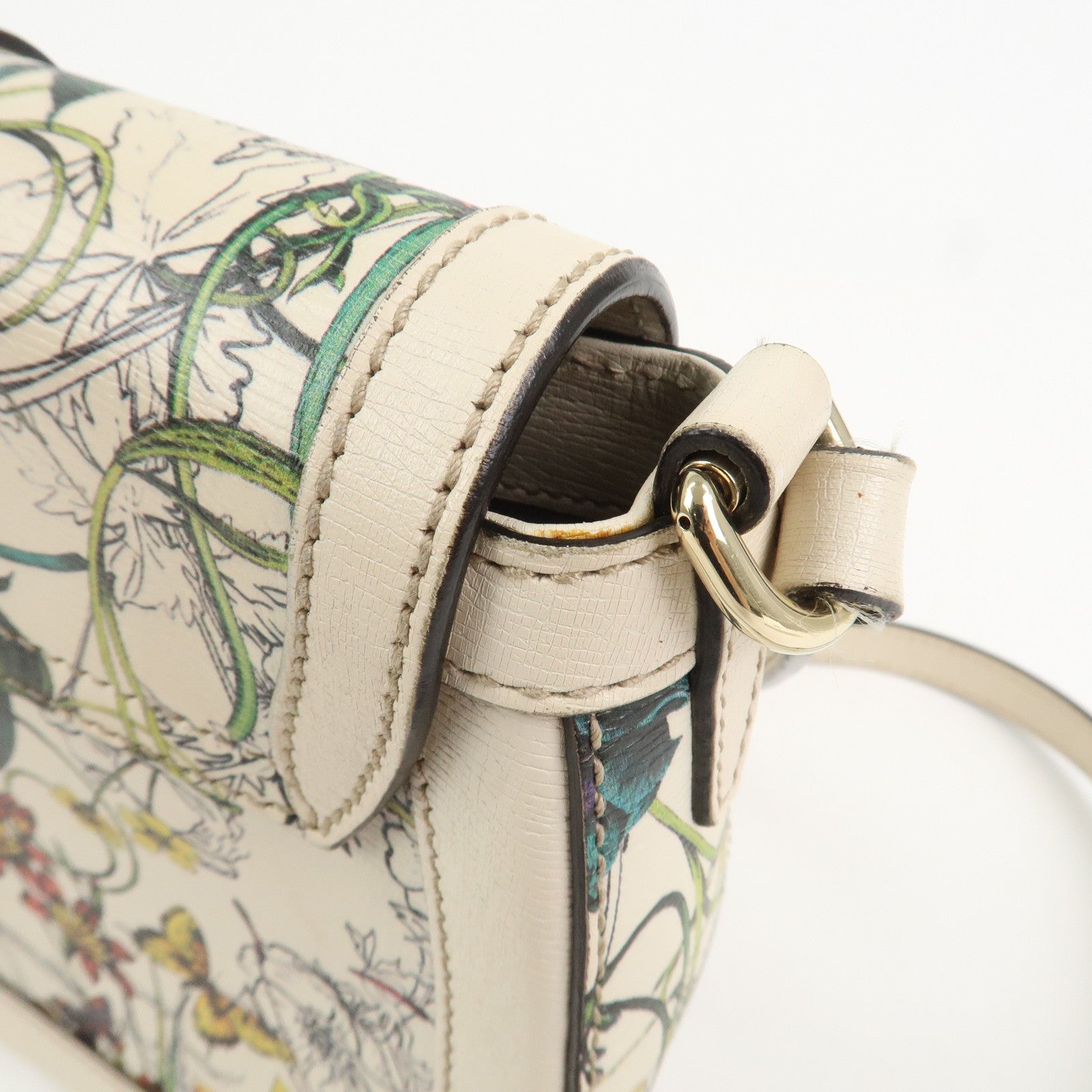 GUCCI Flora Leather Shoulder Bag Crossbody Bag Ivory 336749
