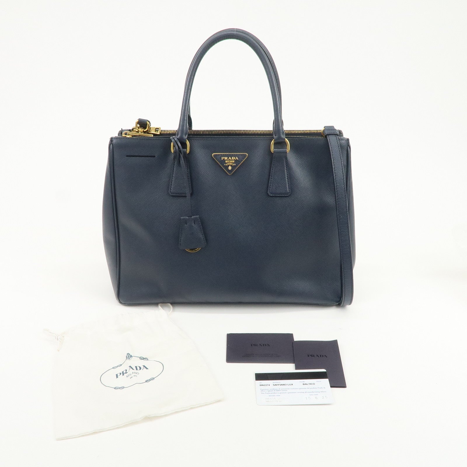 PRADA Galleria Saffiano Leather 2Way Bag Hand Bag Navy BN2274