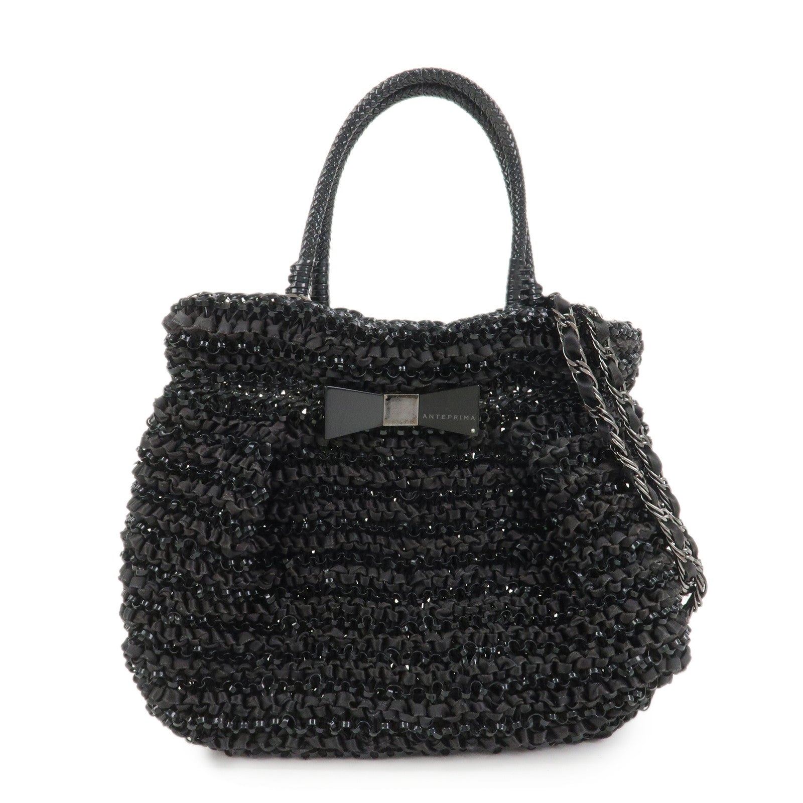 ANTEPRIMA Wire Bag PVC 2Way Bag Hand Bag Shoulder Bag Ribbon Black