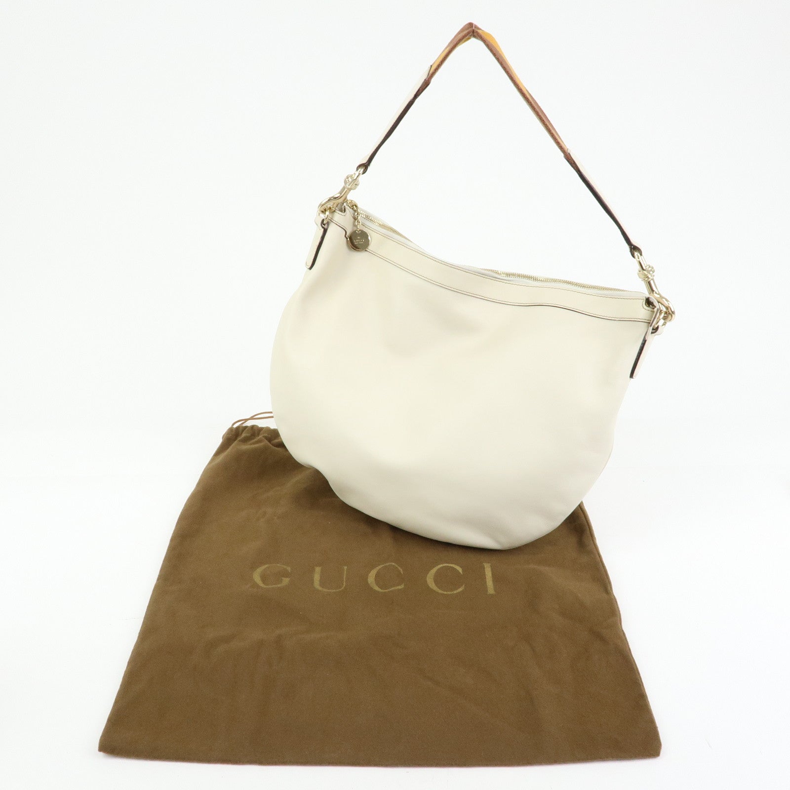 GUCCI Sherry Leather Shoulder Bag Hand Bag Ivory 154401