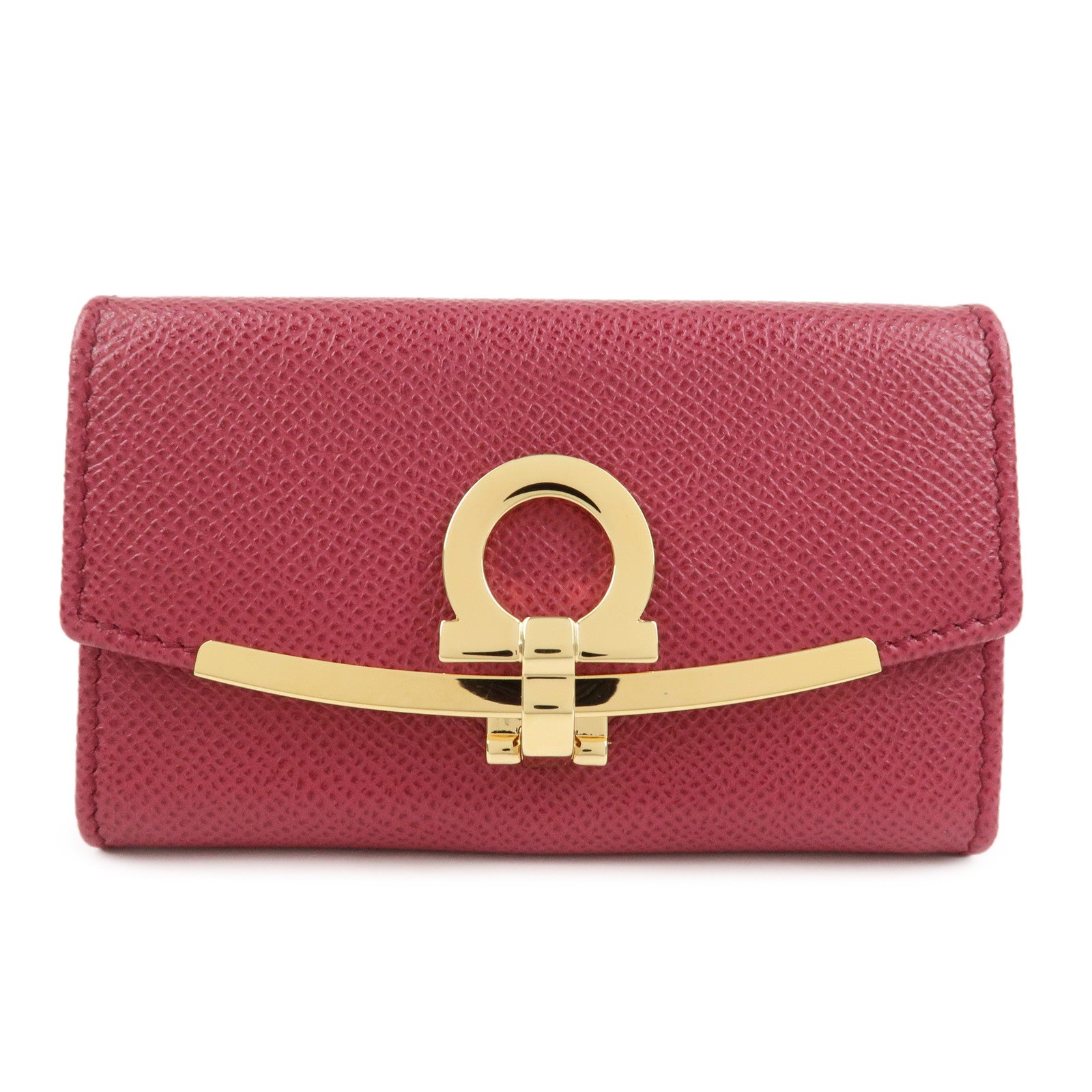 Ferragamo Gancini Leather 6 Ring Key Chain Key Case Red Gold