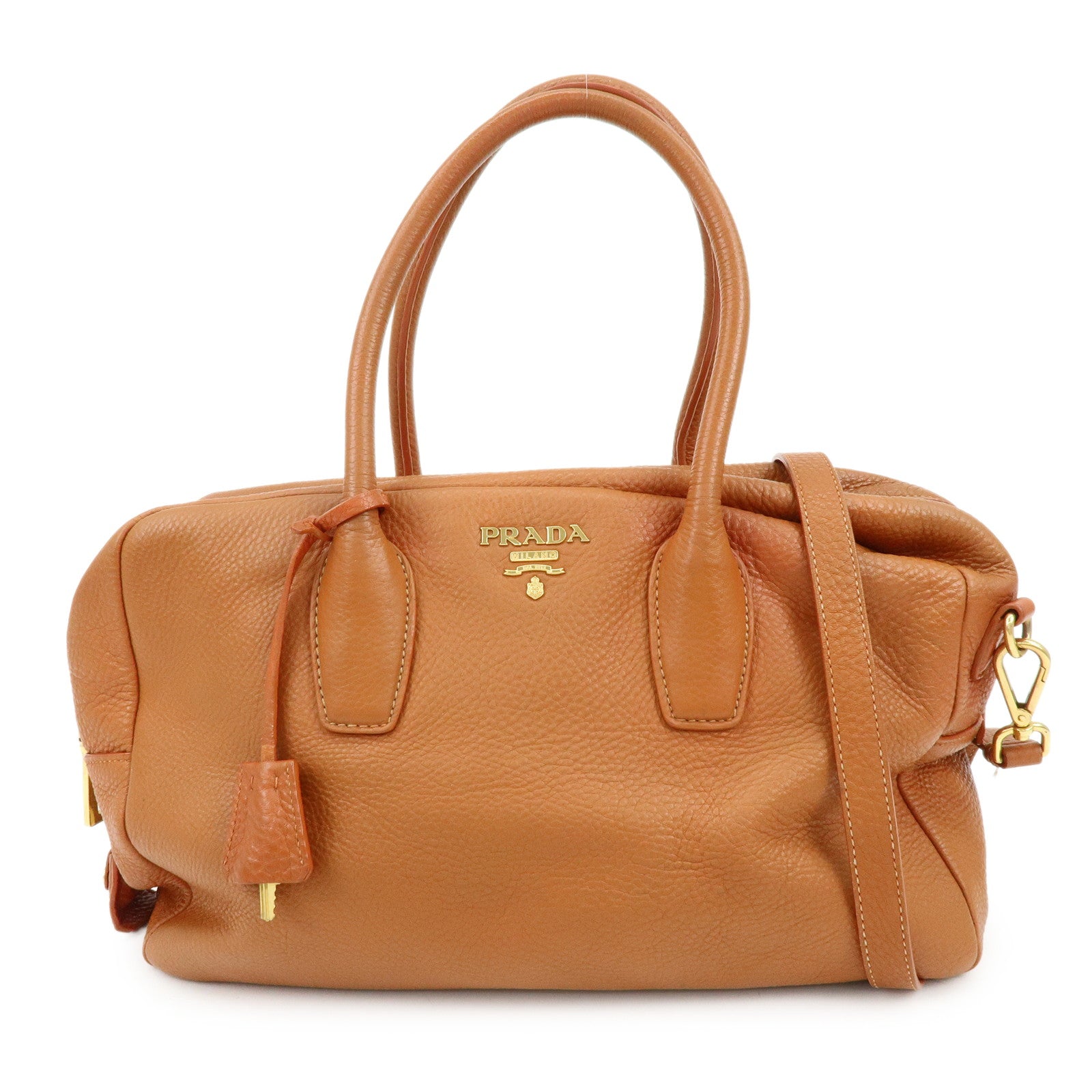 PRADA Leather 2Way Bag Hand Bag Shoulder Bag Light Brown BL0816