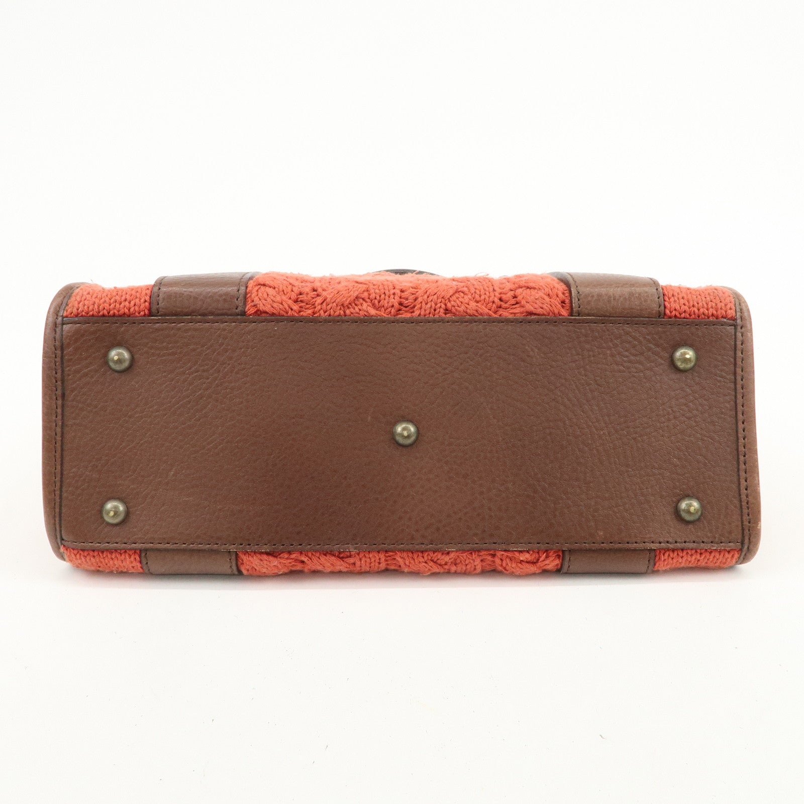 Chloe Knitted Leather Hand Bag Tote Bag Red Brown