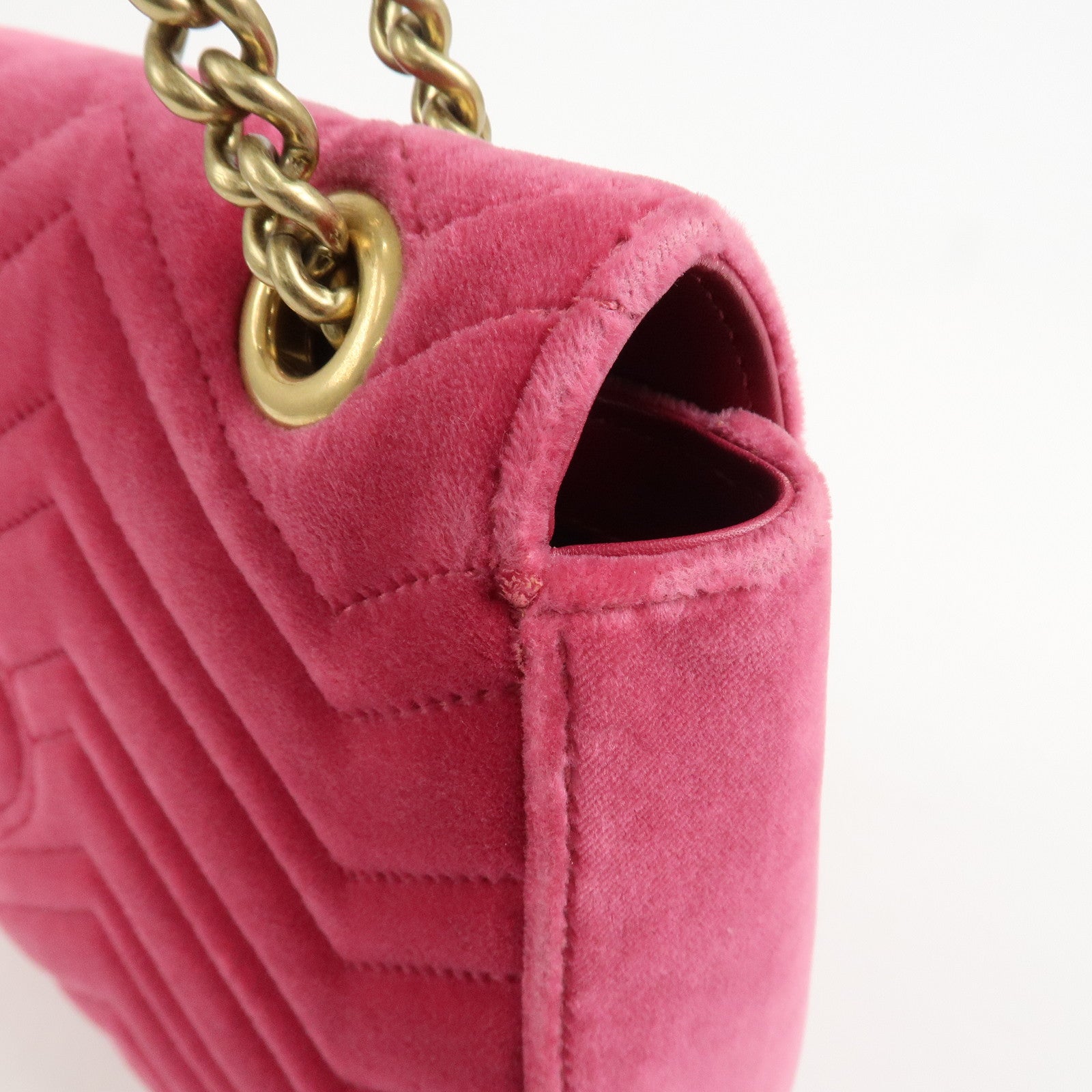 GUCCI GG Marmont Medium Velour Chain Shoulder Bag Pink 443496
