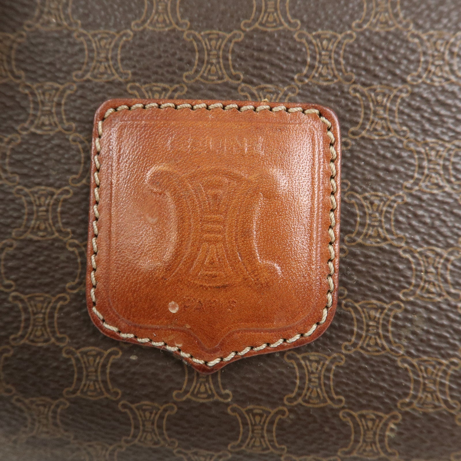 CELINE Macadam PVC Canvas Leather Boston Bag Hand Bag Brown