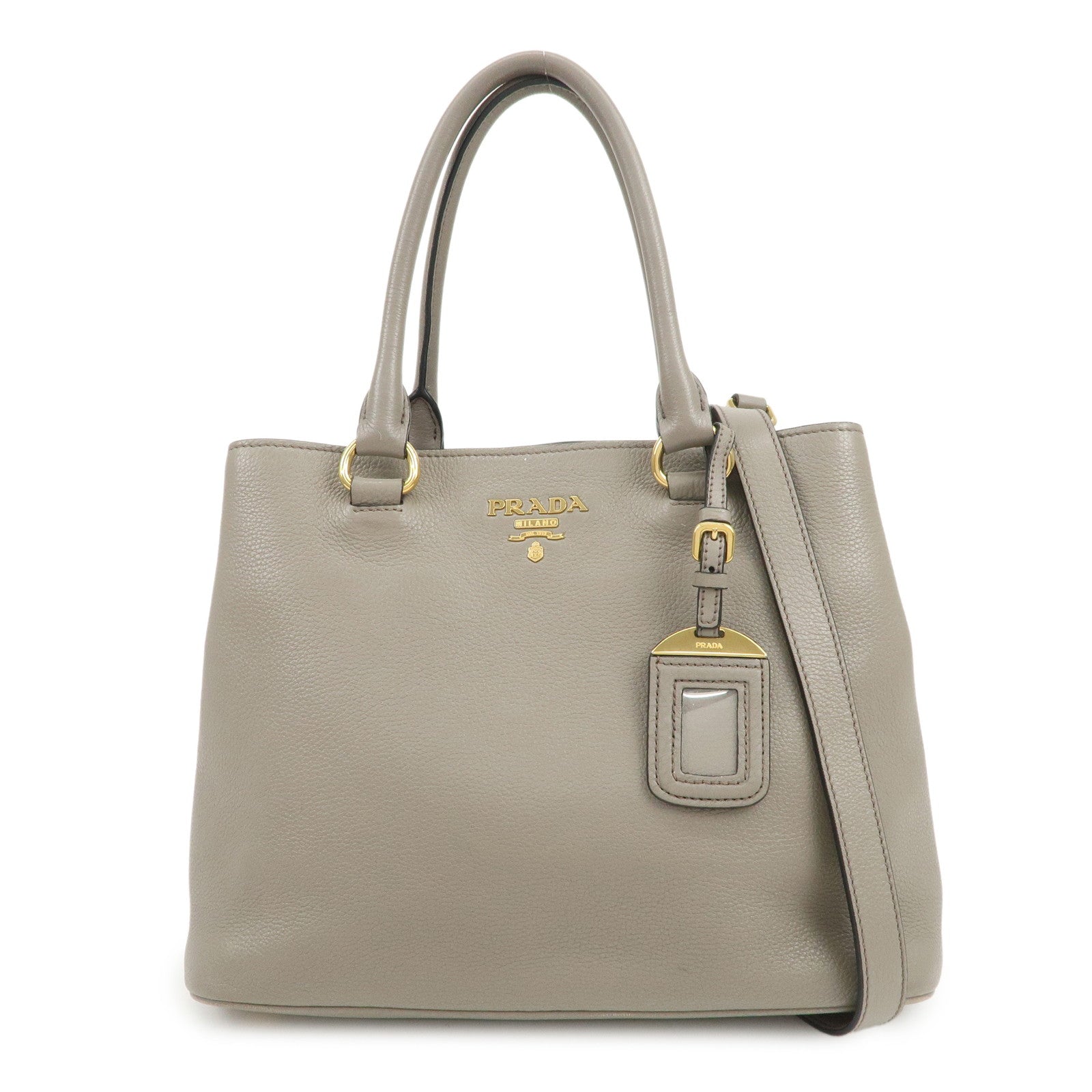 PRADA Logo Leather 2Way Bag Hand Bag Shoulder Bag Gray 1BA058