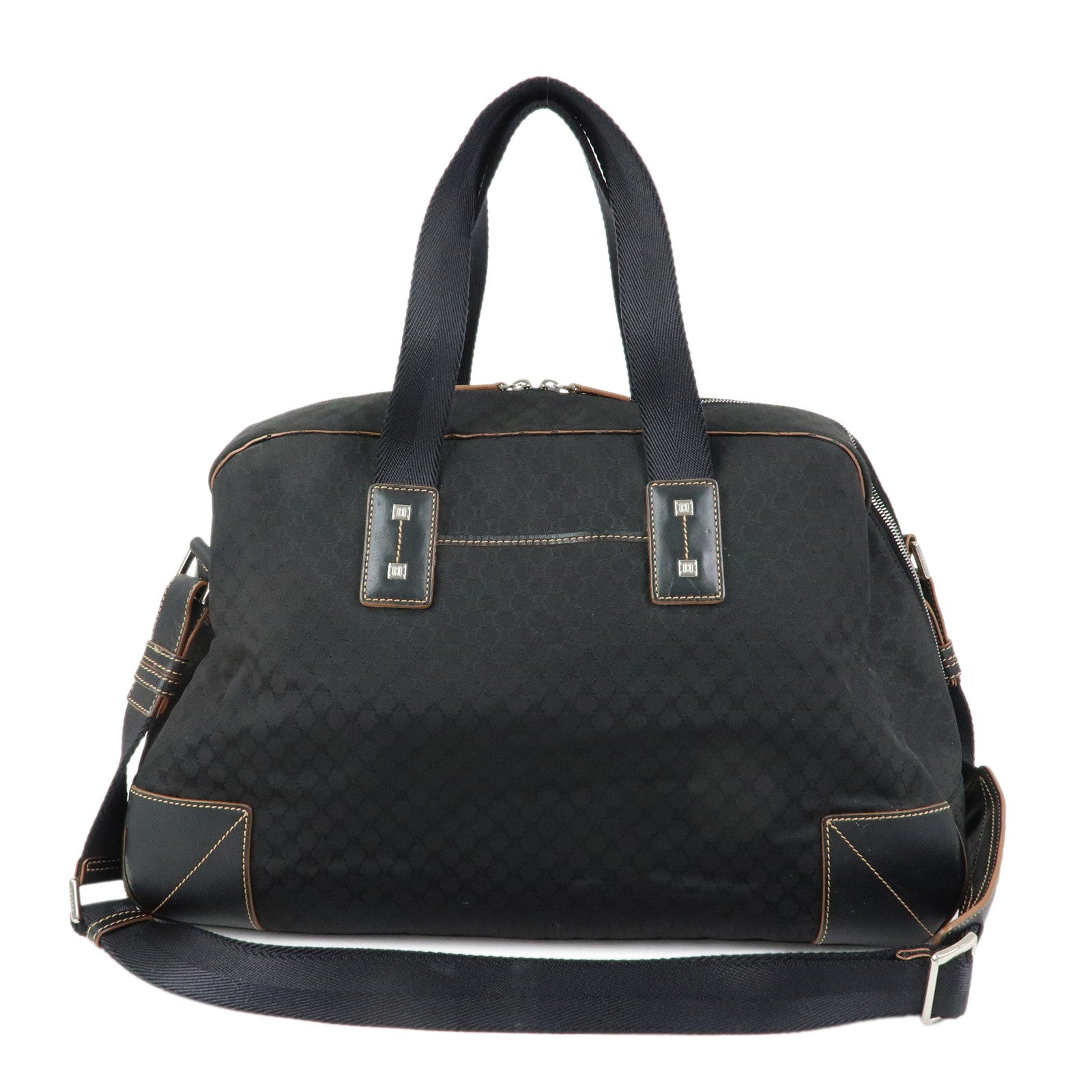 CELINE Macadam Canvas Leather Boston Bag Hand Bag Black