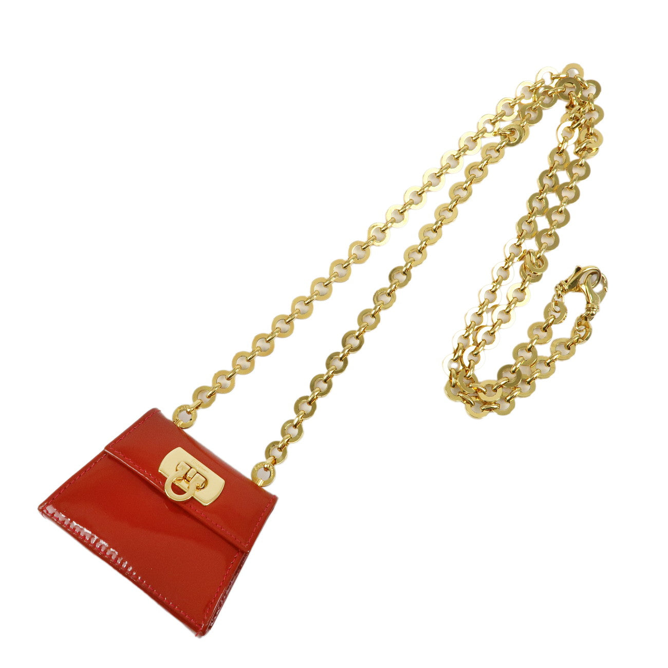 Ferragamo Gancini Patent Leather Chain Shoulder Crossbody Bag Red
