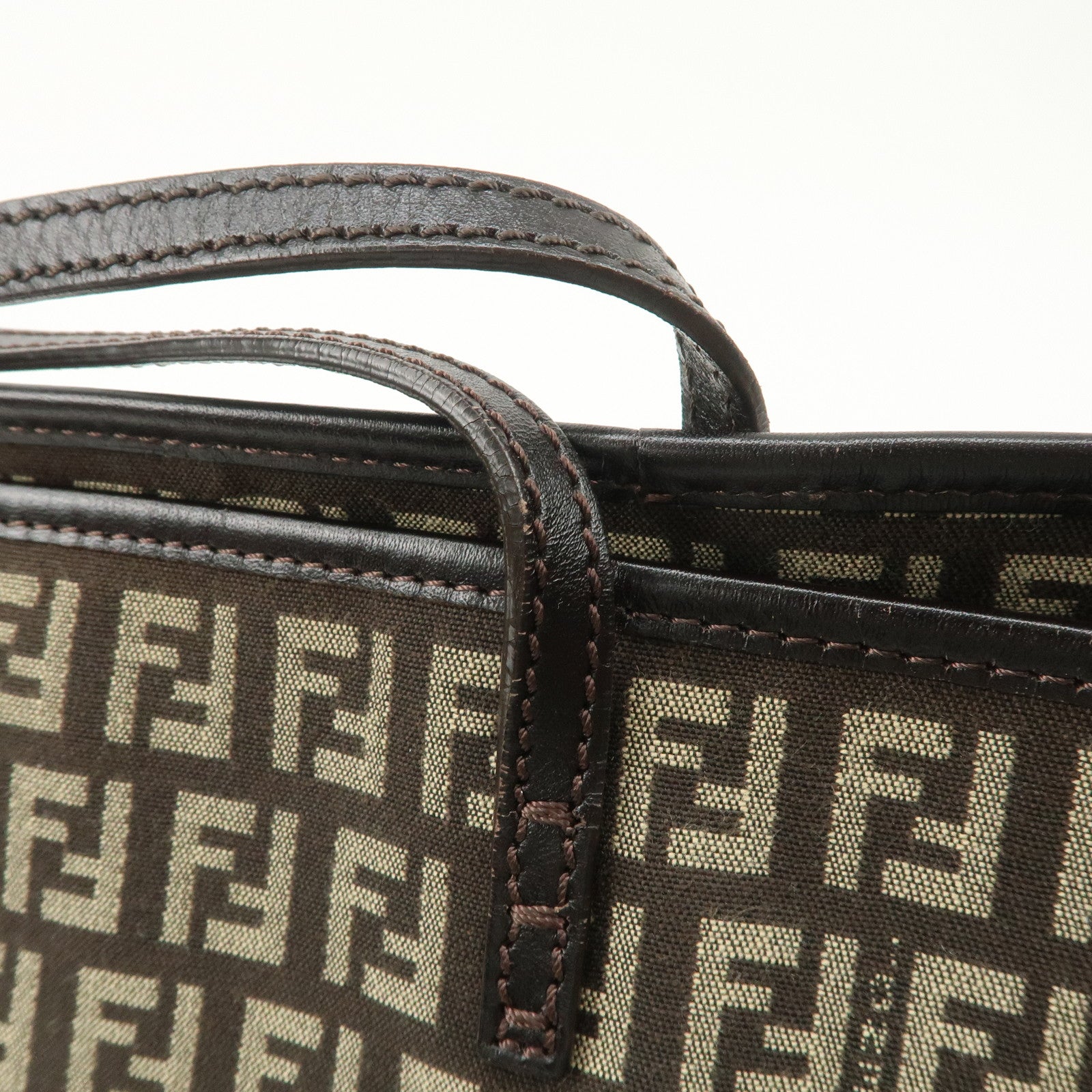 FENDI Zucchino Canvas Leather Tote Bag Beige Brown 8BH104