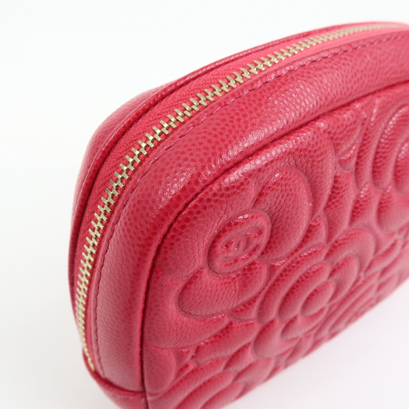 CHANEL Camellia COCO Mark Caviarskin Cosmetic Accessory Pouch Pink